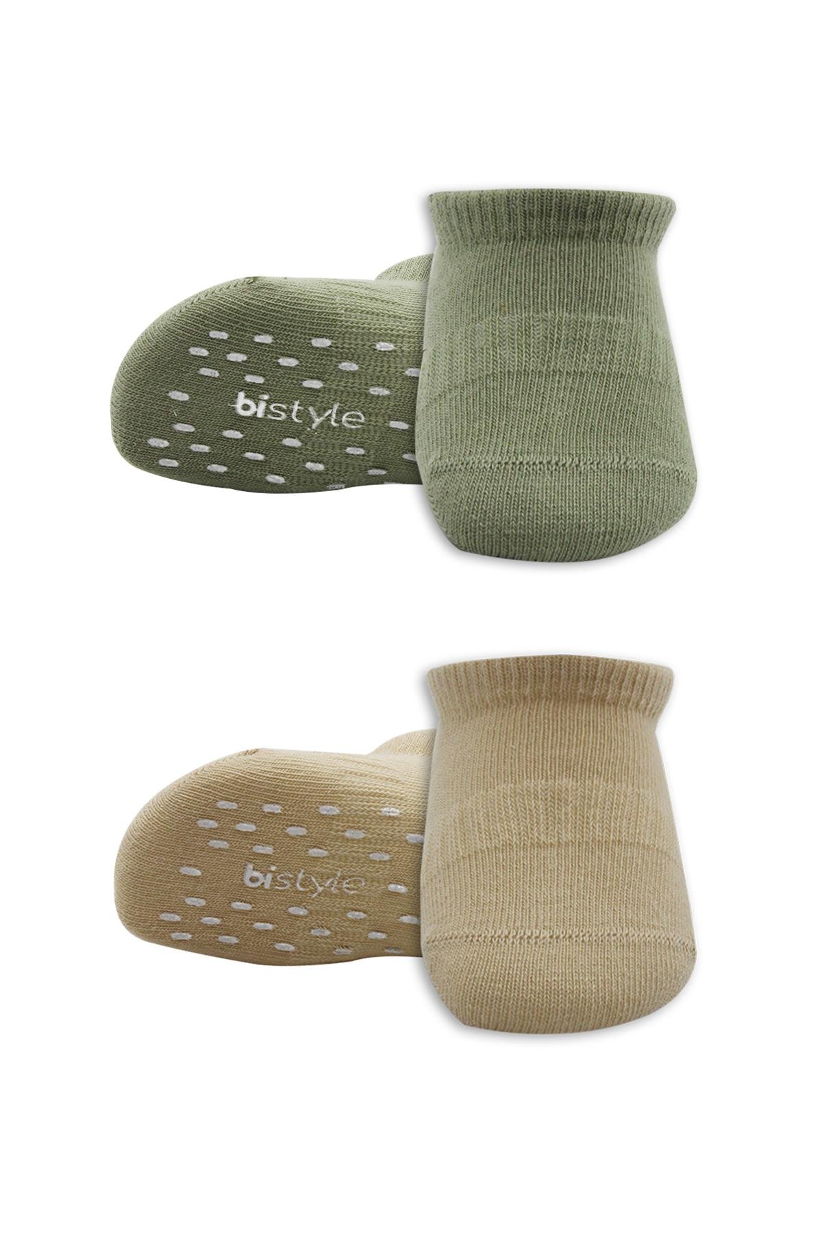 Sneakers & Patik ÇorapBistyleBistyle Organik Bebek Çocuk 2li Colours Penye Kaymaz Sneakers Çorap