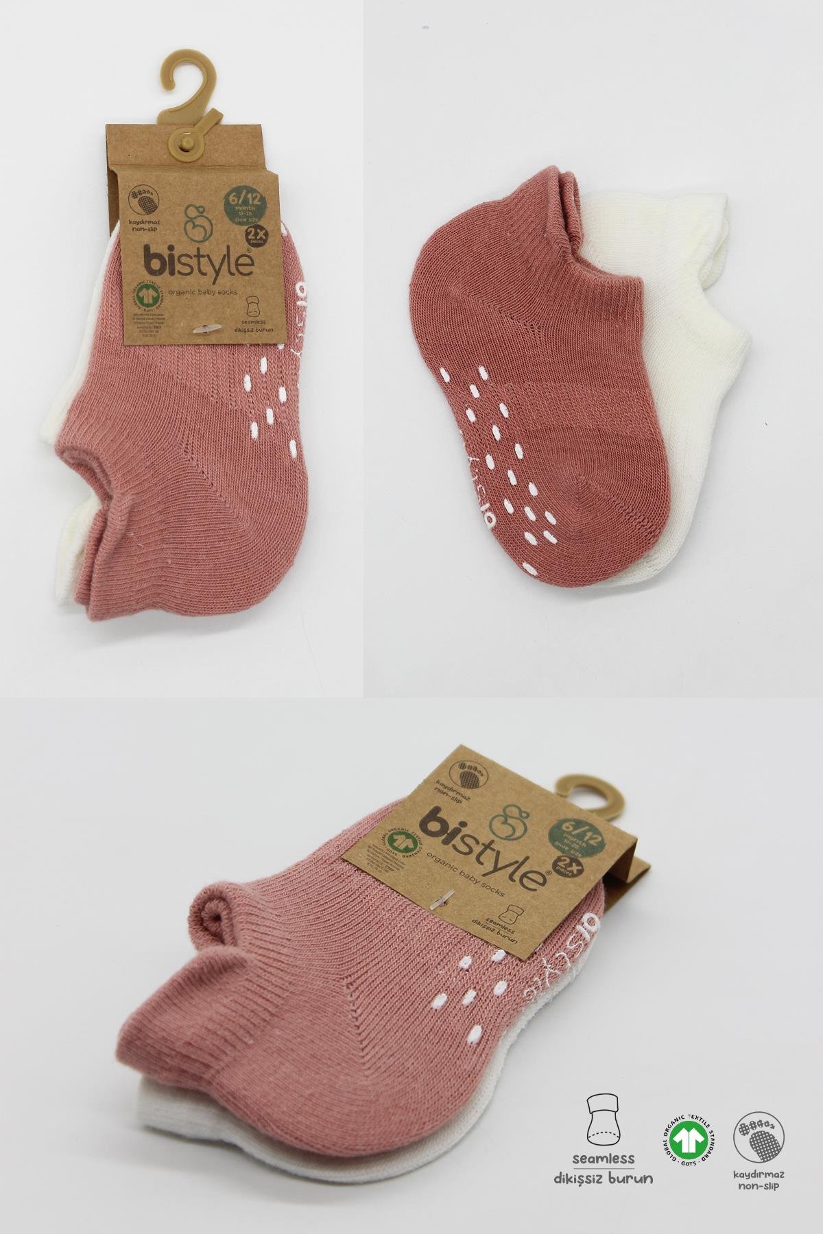 Sneakers & Patik ÇorapBistyleBistyle Organik Bebek Çocuk 2li Colours Penye Kaymaz Sneakers Çorap
