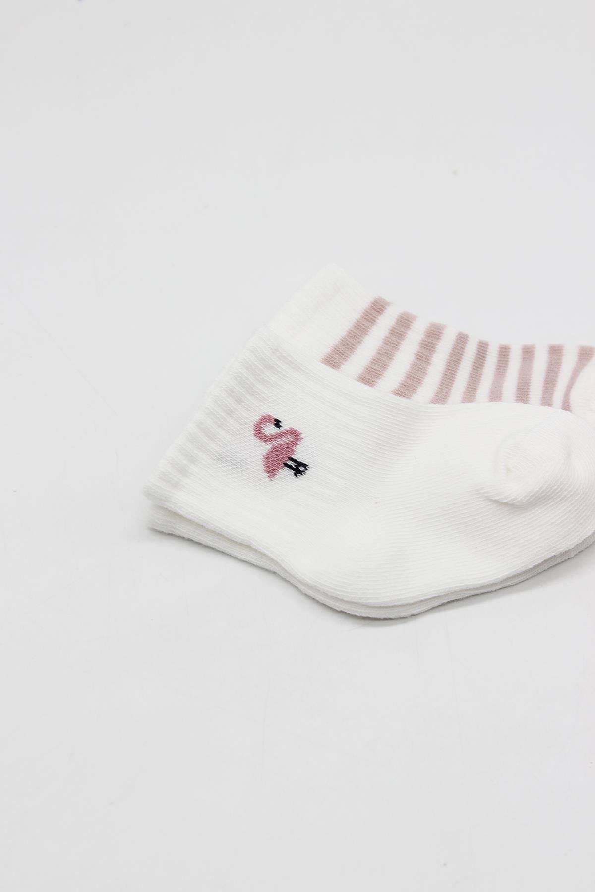 Soket ÇorapBistyleBistyle Organik Bebek Çocuk Dikişsiz 2li Little Girl Penye Soket Çorap Lila Ekru