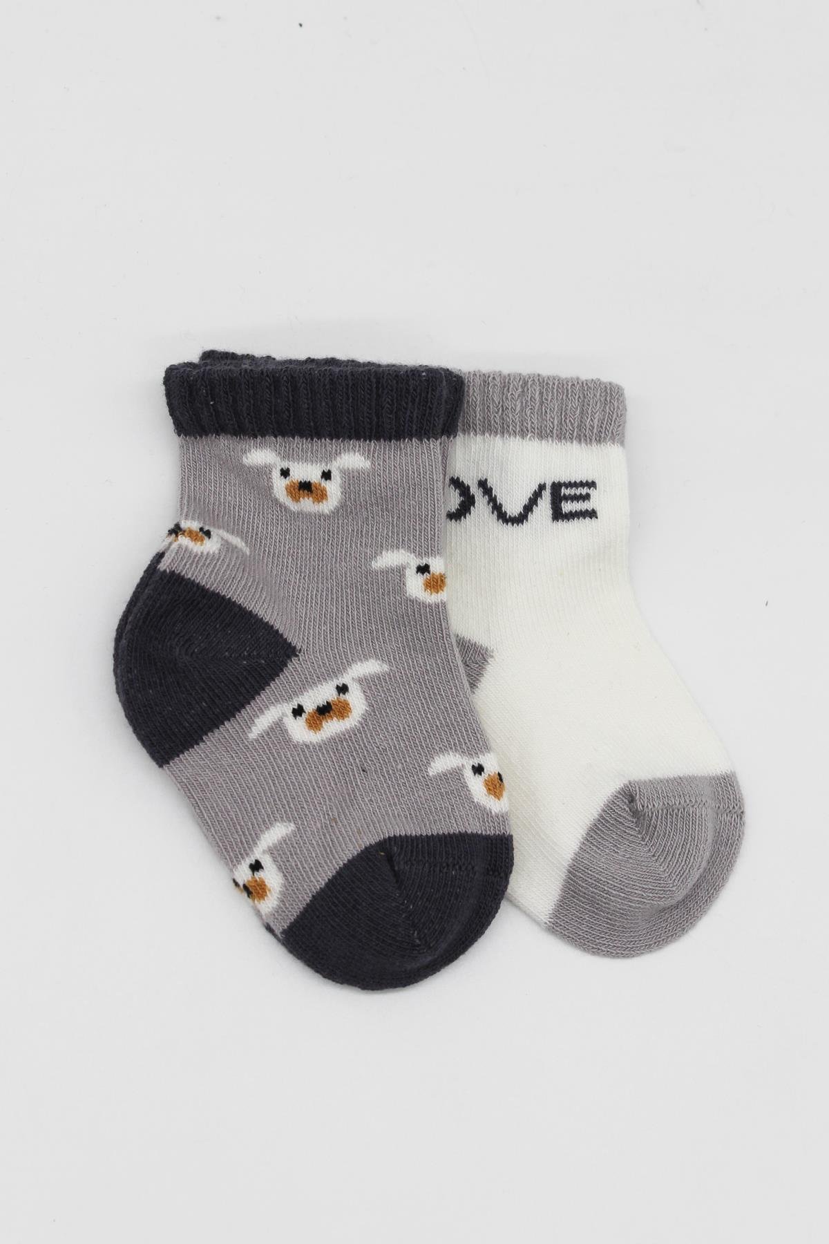 ÇORAPBistyleBistyle Organik Bebek Çocuk Dikişsiz 2li Love Dog Penye Soket Çorap