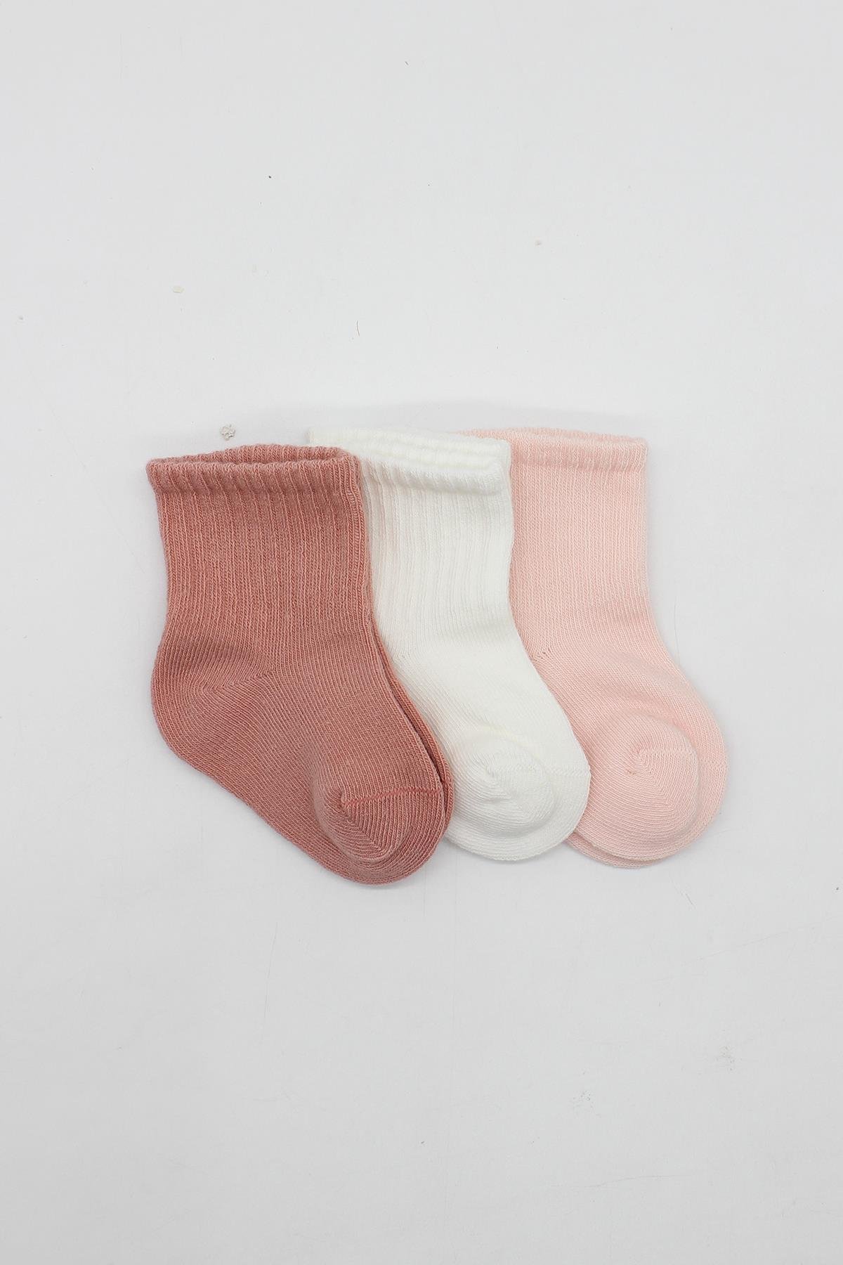Soket ÇorapBistyleBistyle Organik Dikişsiz 3lü Cherry Girl Penye Soket Bebek Çorap 0-3 Ay