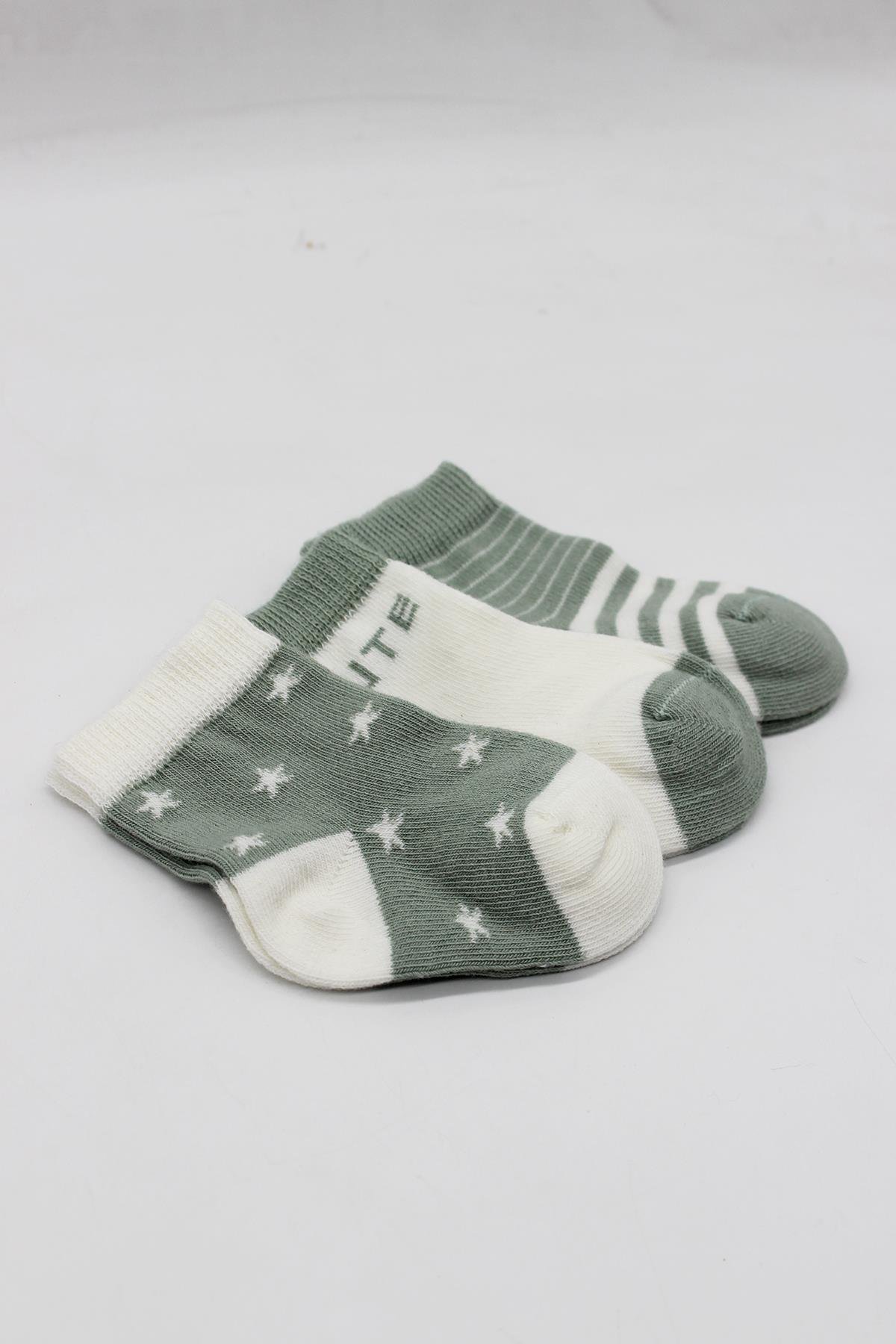 ÇORAPBistyleBistyle Organik Dikişsiz 3lü Cute Stars Penye Soket Bebek Çorap 0-3 Ay