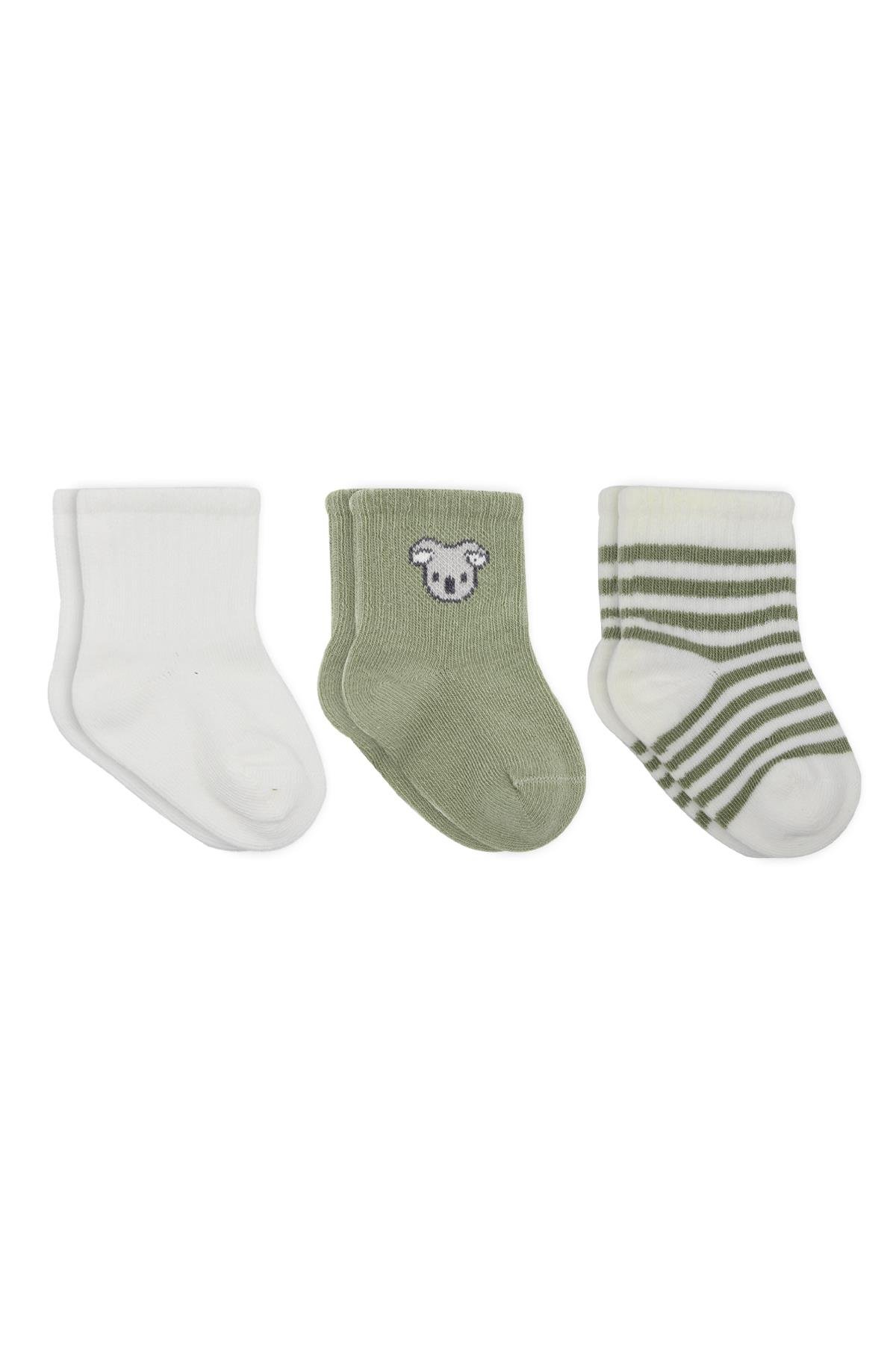 Soket ÇorapBistyleBistyle Organik Dikişsiz 3lü Koala Boy Penye Soket Bebek Çorap 0-3 Ay