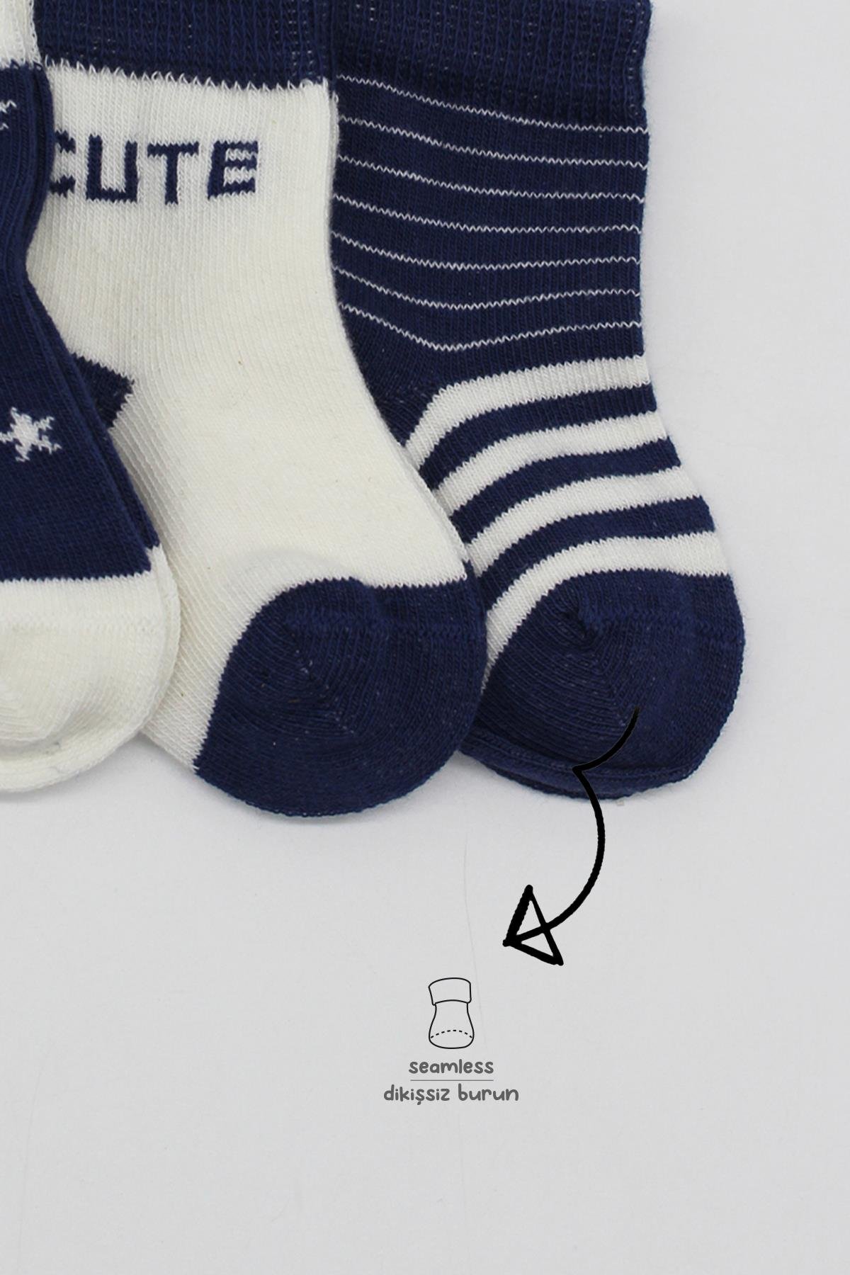ÇORAPBistyleBistyle Organik Dikişsiz 3lü Cute Stars Penye Soket Bebek Çorap 0-3 Ay