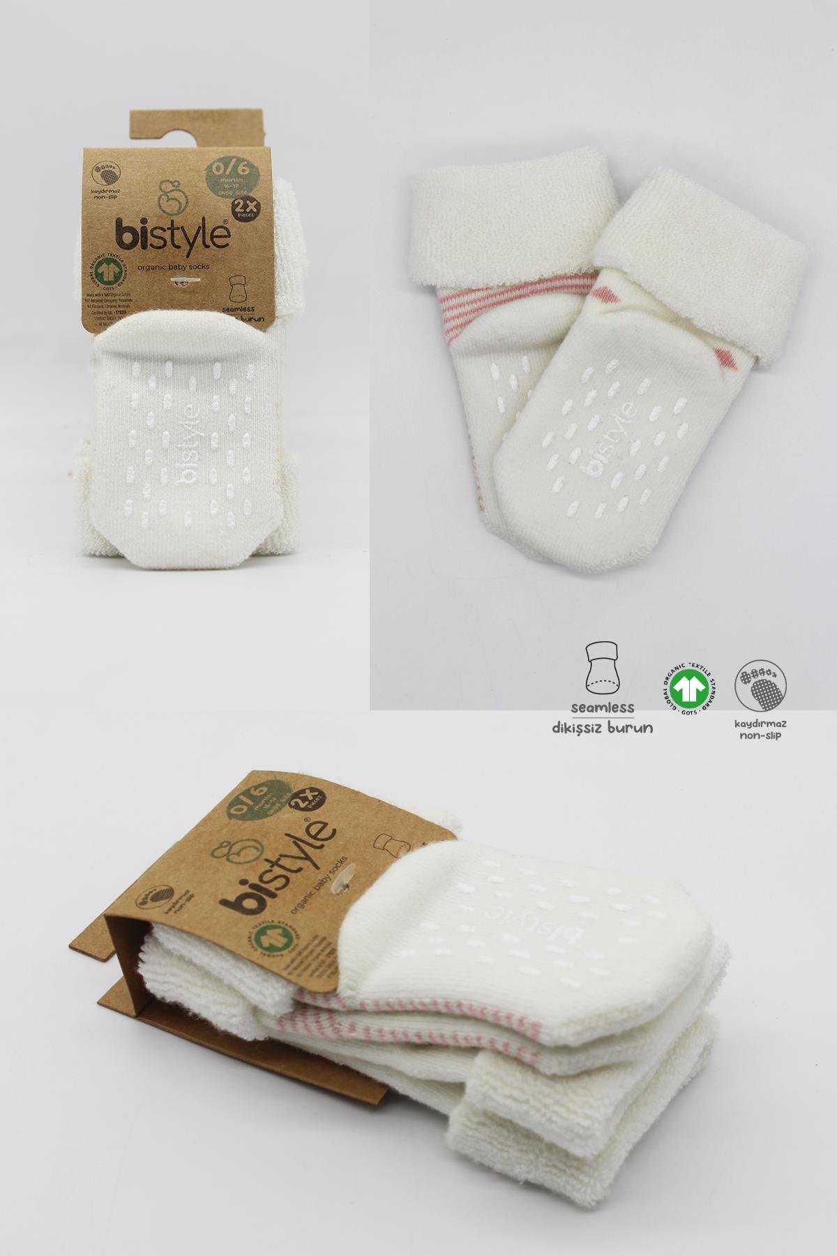ÇORAPBistyleBistyle Organik Dikişsiz 2li Puan Çember Kaymaz Havlu Soket Bebek Çorap