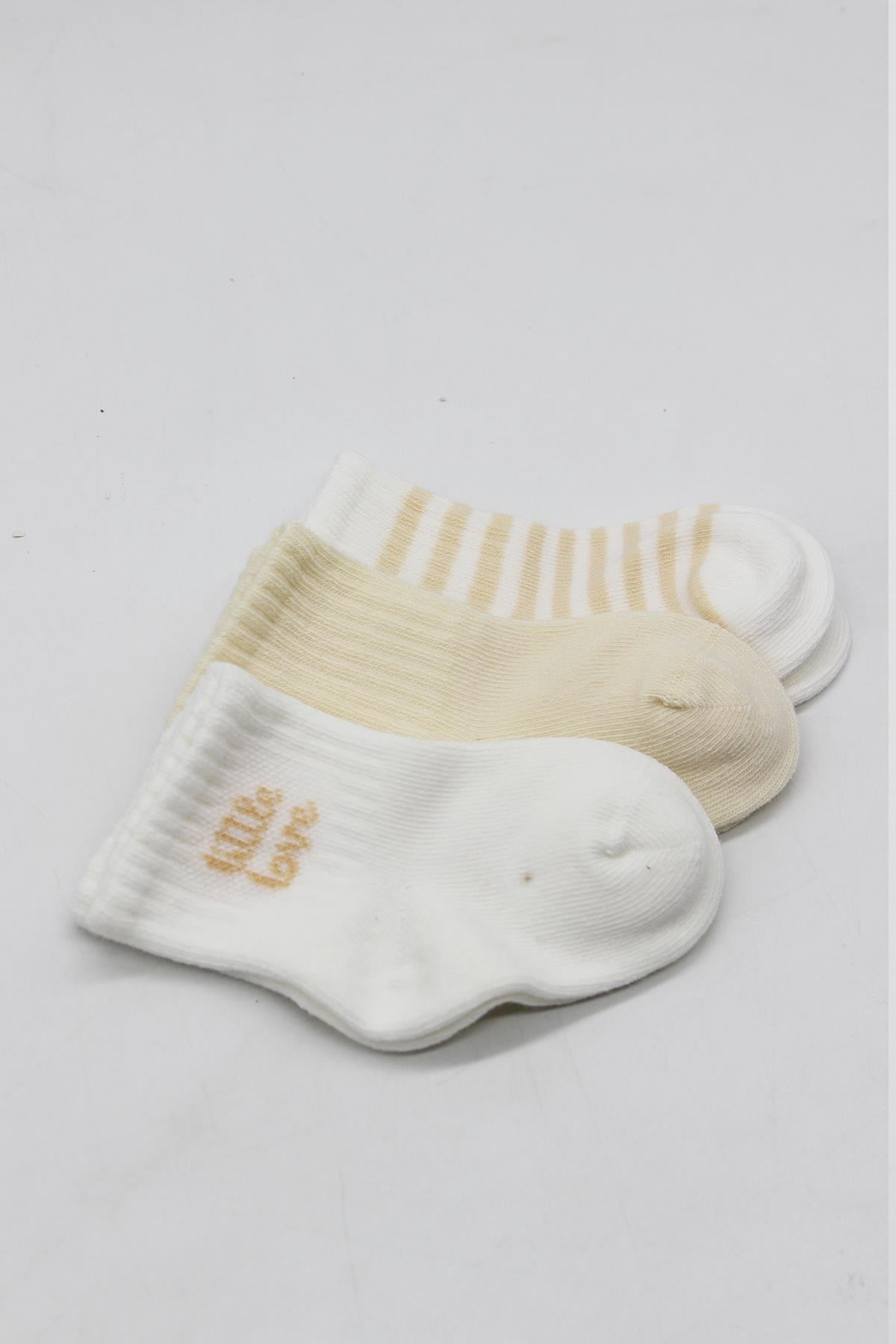 Soket ÇorapBistyleBistyle Organik Dikişsiz 3lü Love Girl Penye Soket Bebek Çorap 0-3 Ay