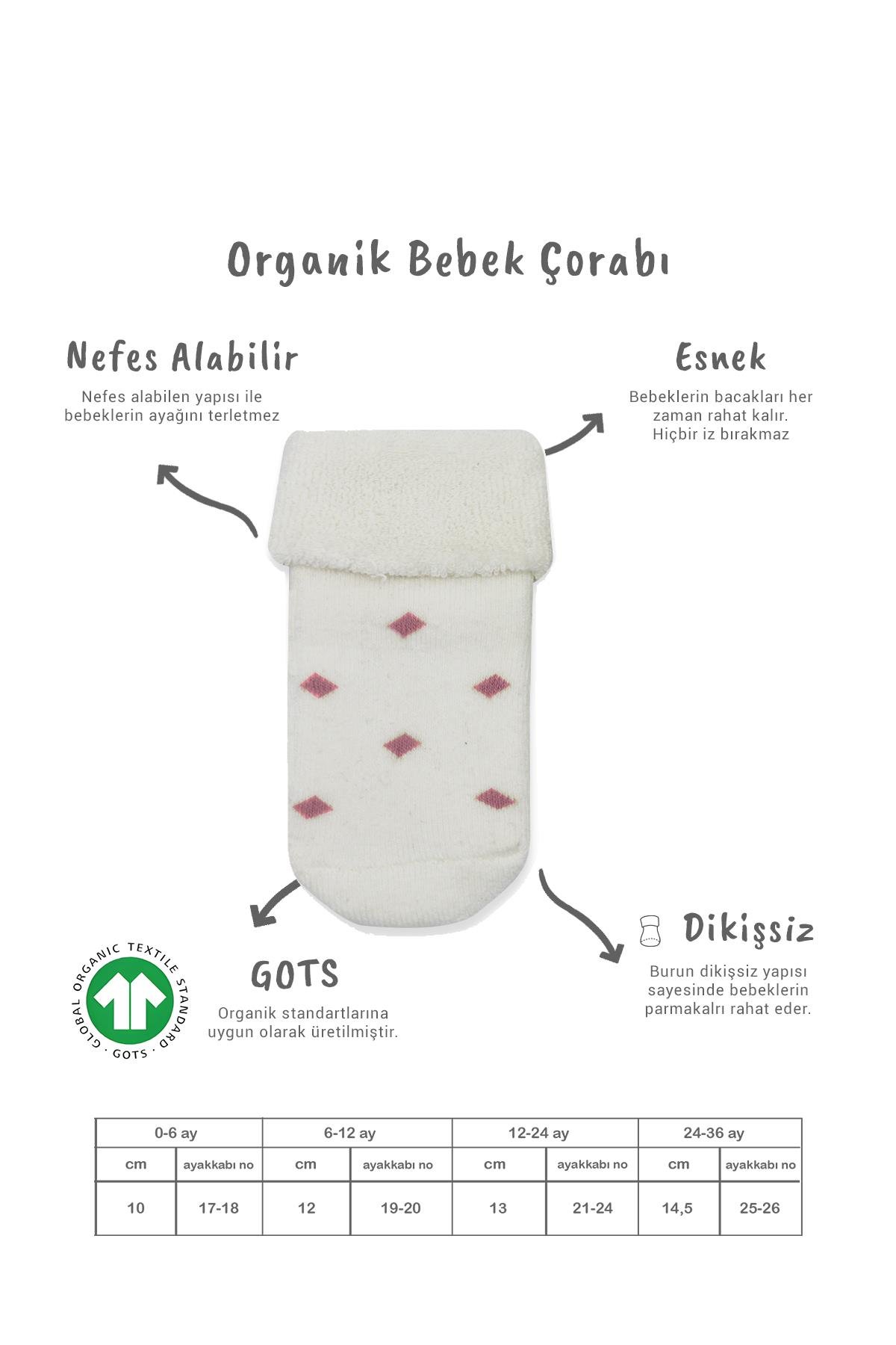 Soket ÇorapBistyleBistyle Organik Dikişsiz 2li Puan Çember Kaymaz Havlu Soket Bebek Çorap