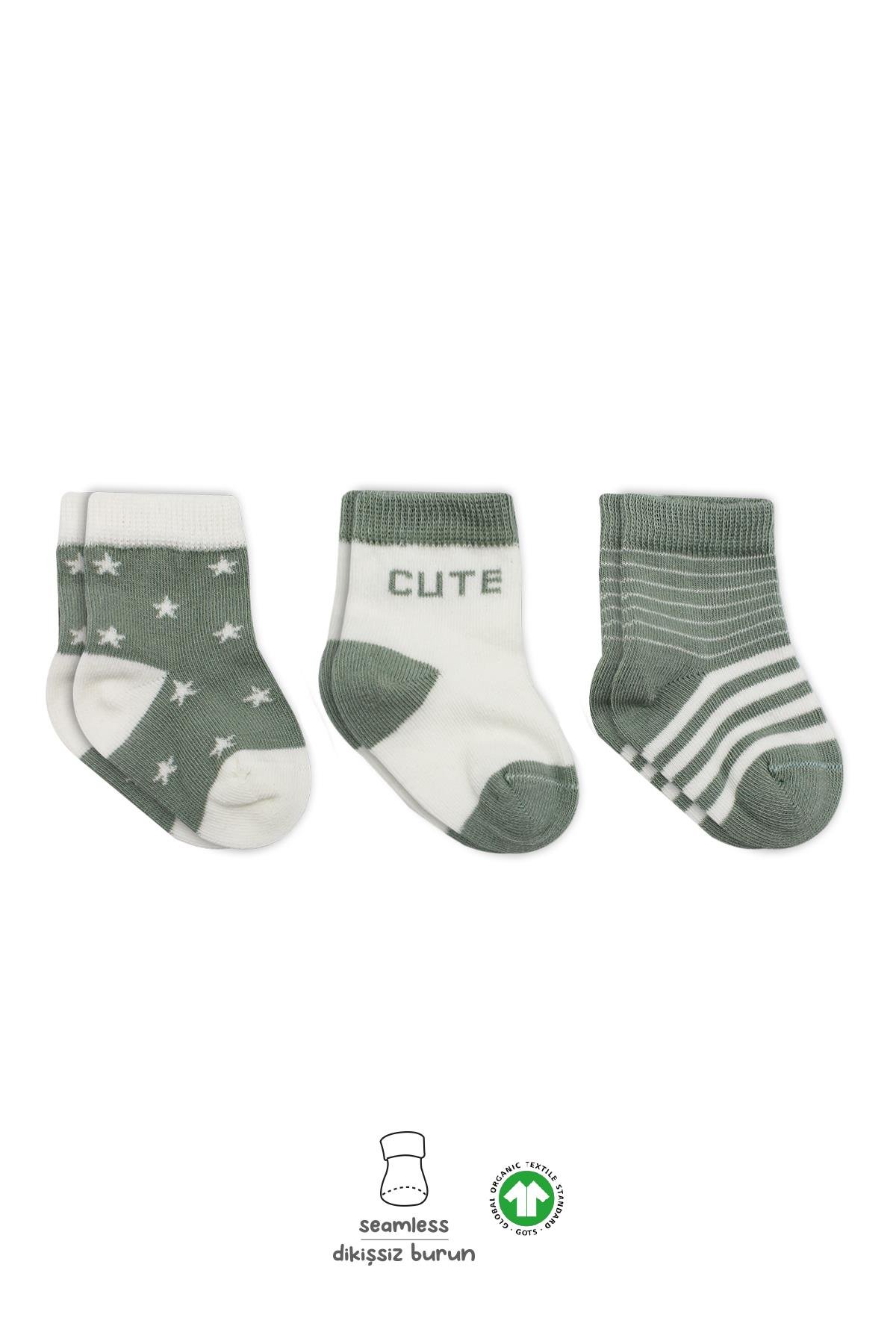 ÇORAPBistyleBistyle Organik Dikişsiz 3lü Cute Stars Penye Soket Bebek Çorap 0-3 Ay