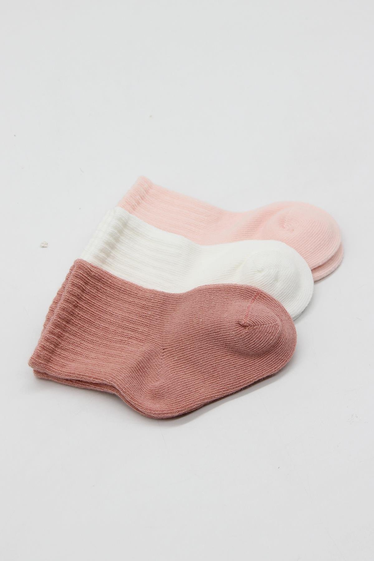 Soket ÇorapBistyleBistyle Organik Dikişsiz 3lü Cherry Girl Penye Soket Bebek Çorap 0-3 Ay
