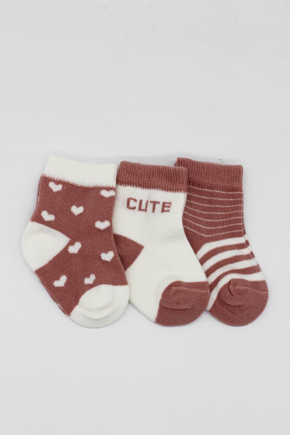 ÇORAPBistyleBistyle Organik Dikişsiz 3lü Cute Stars Penye Soket Bebek Çorap 0-3 Ay