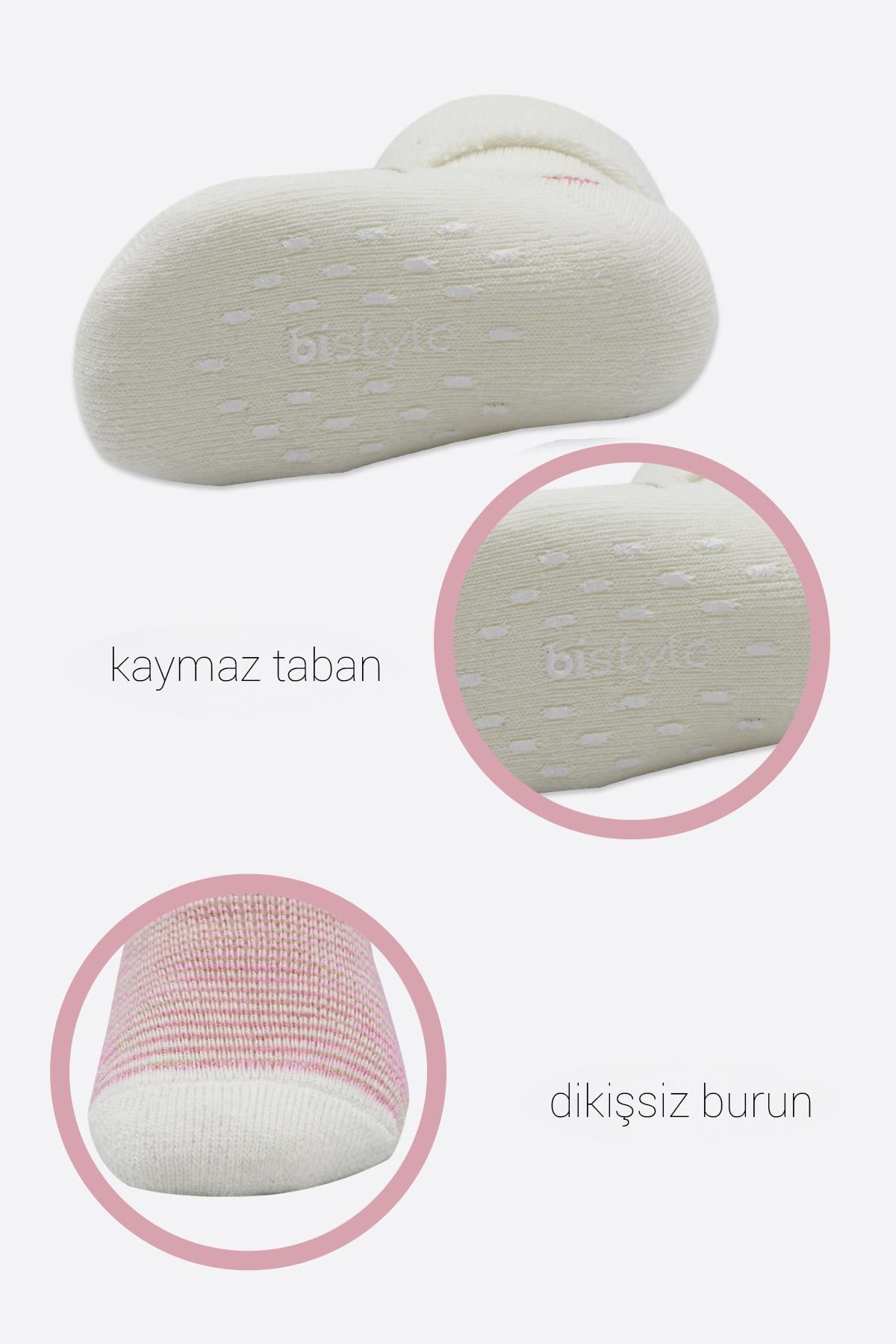 ÇORAPBistyleBistyle Organik Dikişsiz 2li Puan Çember Kaymaz Havlu Soket Bebek Çorap