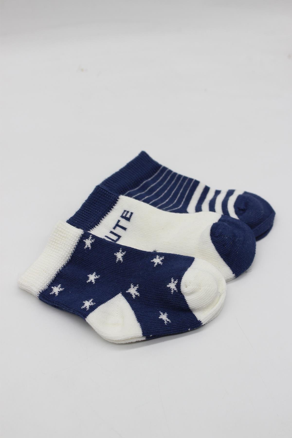 ÇORAPBistyleBistyle Organik Dikişsiz 3lü Cute Stars Penye Soket Bebek Çorap 0-3 Ay