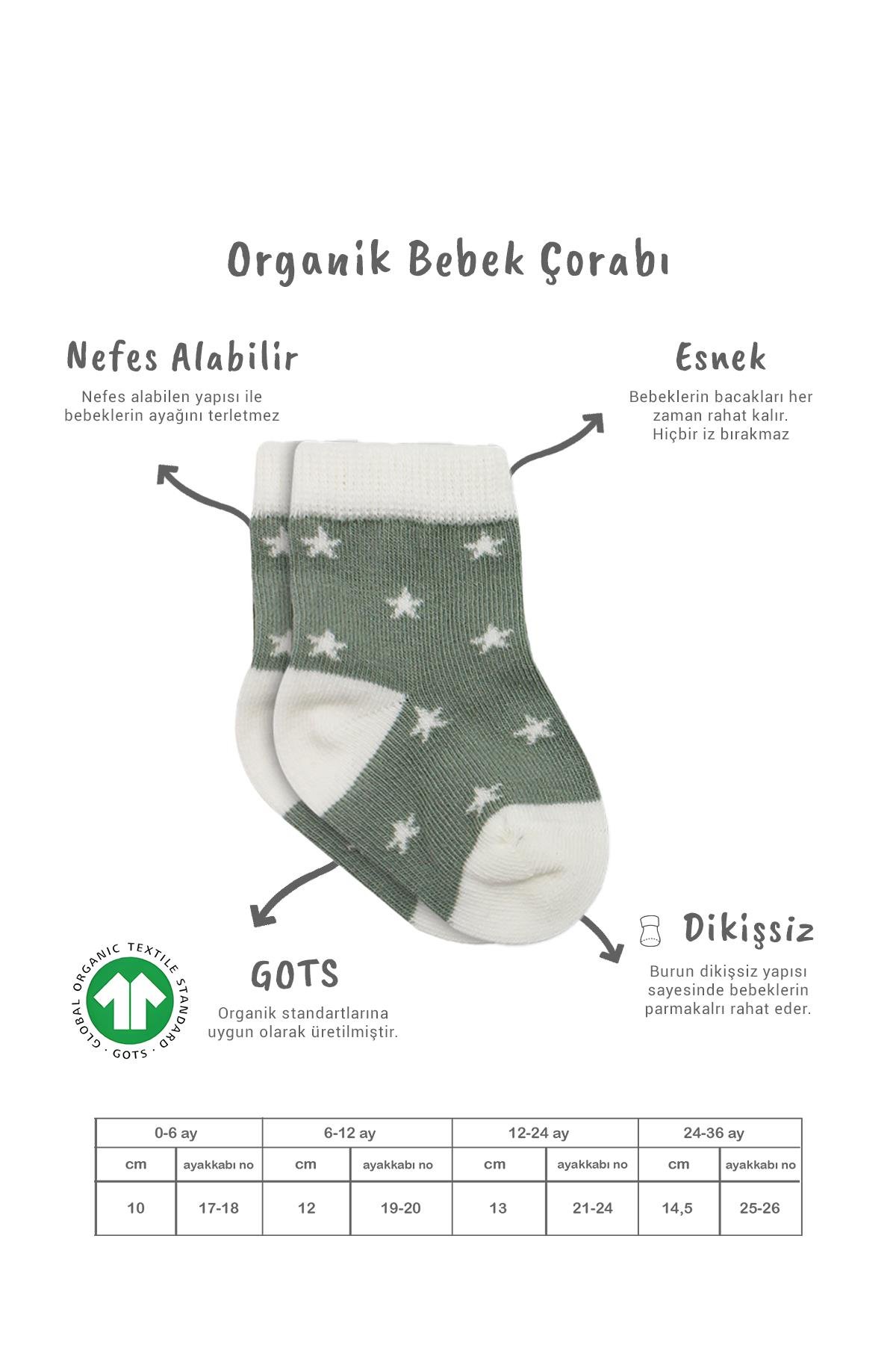 Soket ÇorapBistyleBistyle Organik Dikişsiz 3lü Cute Stars Penye Soket Bebek Çorap 0-3 Ay