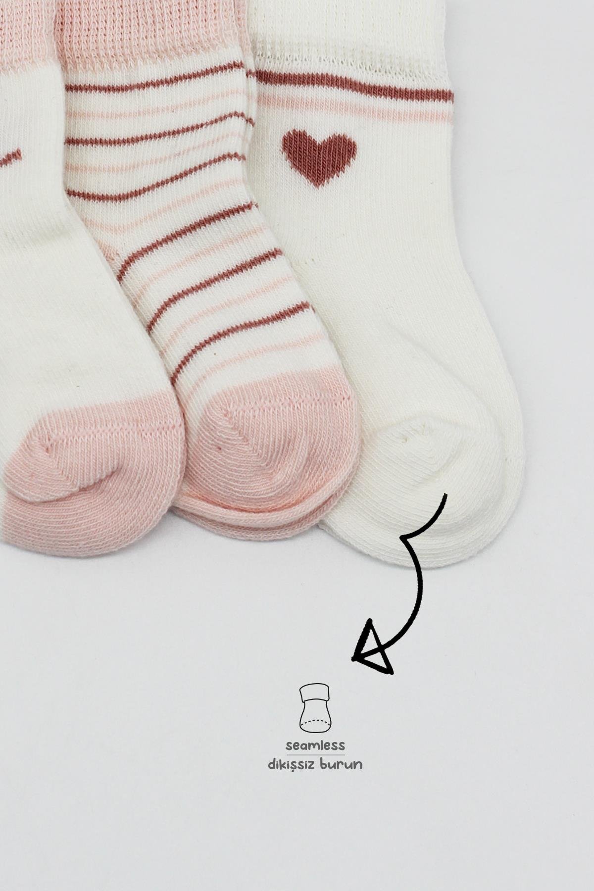 ÇORAPBistyleBistyle Organik Dikişsiz 3lü Boy And Girl Penye Soket Bebek Çorap 0-3 Ay