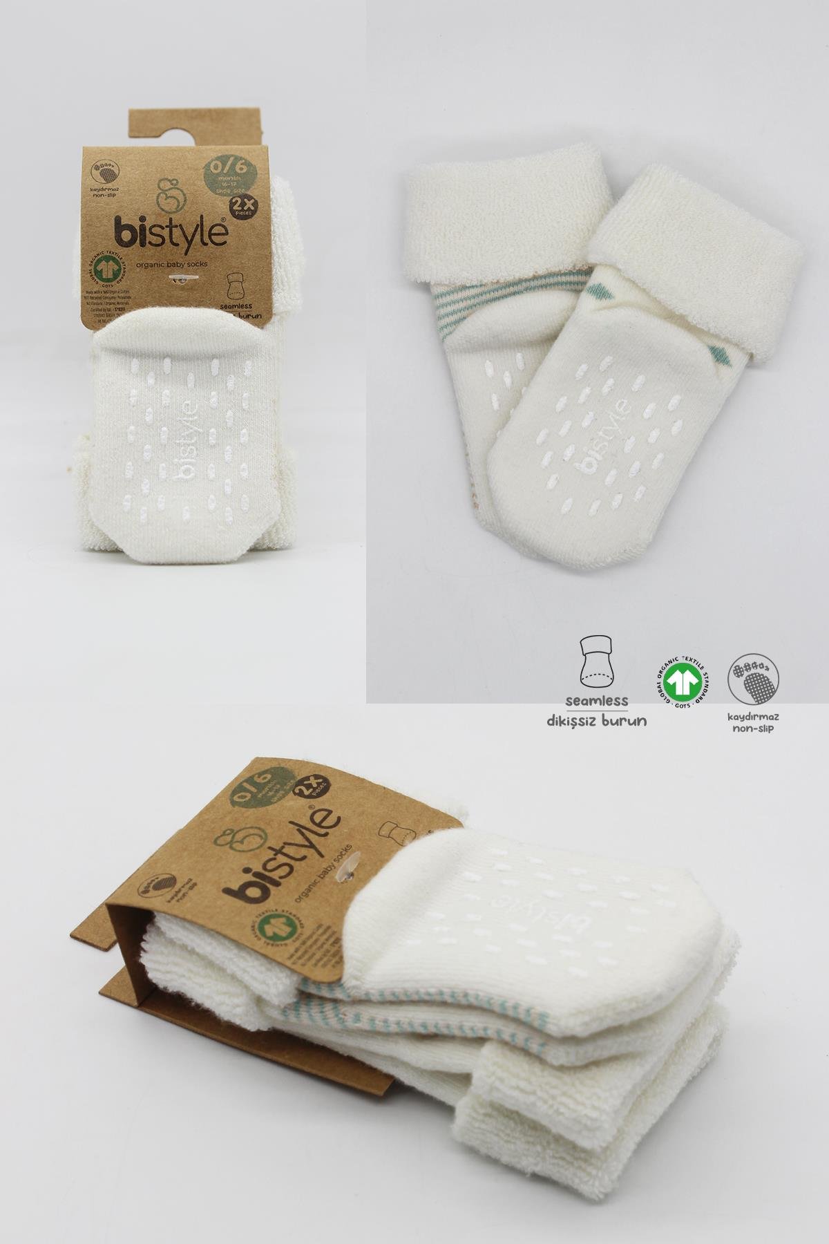 ÇORAPBistyleBistyle Organik Dikişsiz 2li Puan Çember Kaymaz Havlu Soket Bebek Çorap