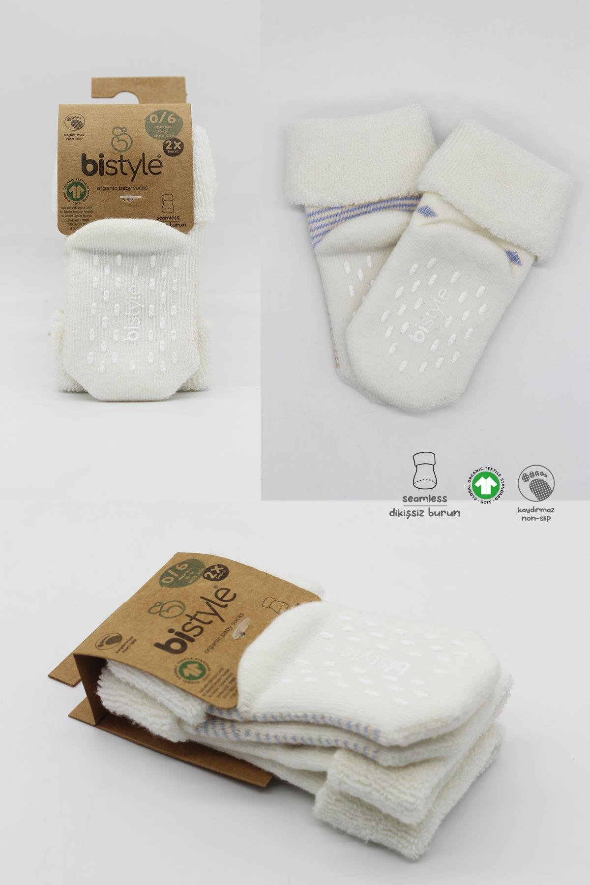 ÇORAPBistyleBistyle Organik Dikişsiz 2li Puan Çember Kaymaz Havlu Soket Bebek Çorap