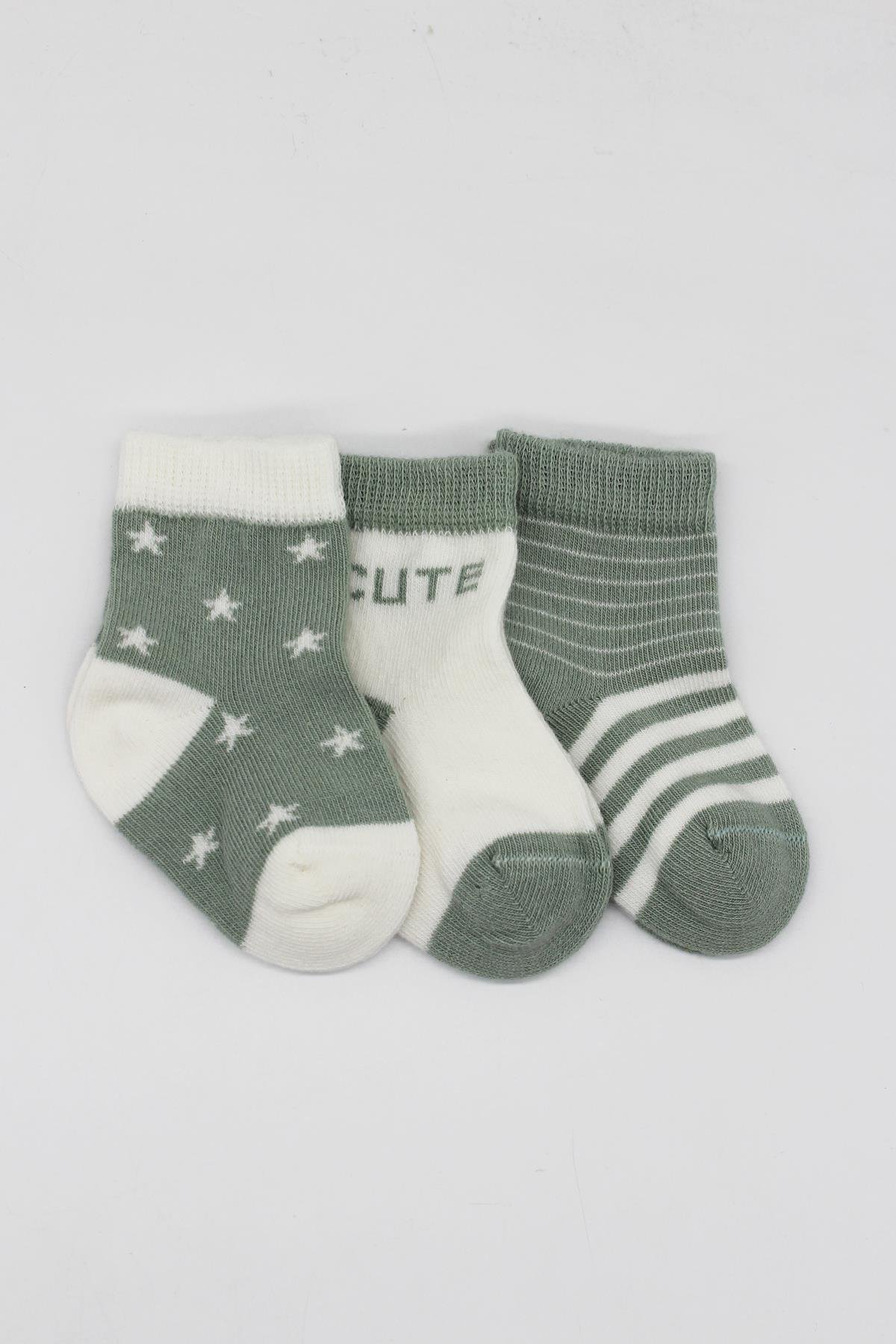 ÇORAPBistyleBistyle Organik Dikişsiz 3lü Cute Stars Penye Soket Bebek Çorap 0-3 Ay