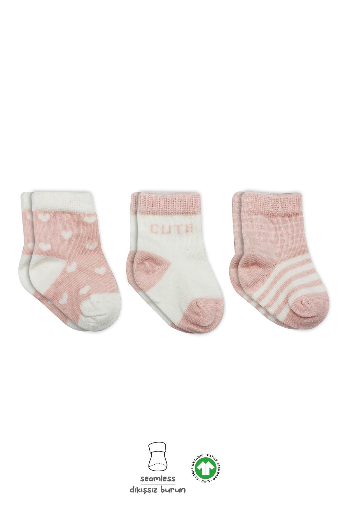 ÇORAPBistyleBistyle Organik Dikişsiz 3lü Cute Stars Penye Soket Bebek Çorap 0-3 Ay