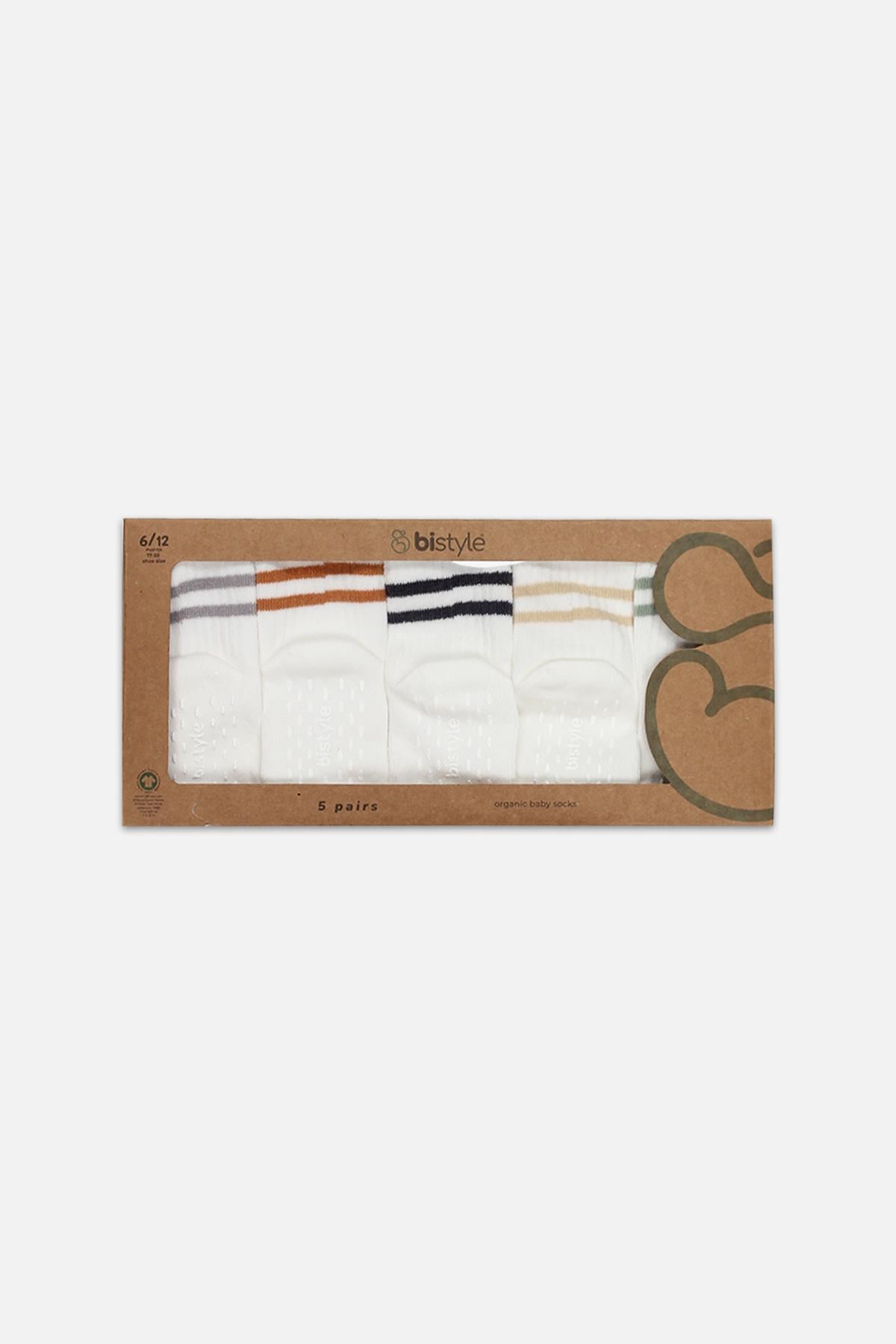 Soket ÇorapBistyleBistyle Organik Kız Erkek Bebek Çocuk 5li Çemberli Kaymaz Penye Soket Kutulu