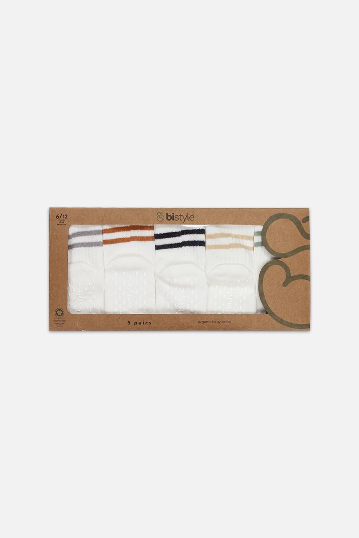 Soket ÇorapBistyleBistyle Organik Kız Erkek Bebek Çocuk 5li Çemberli Kaymaz Penye Soket Kutulu