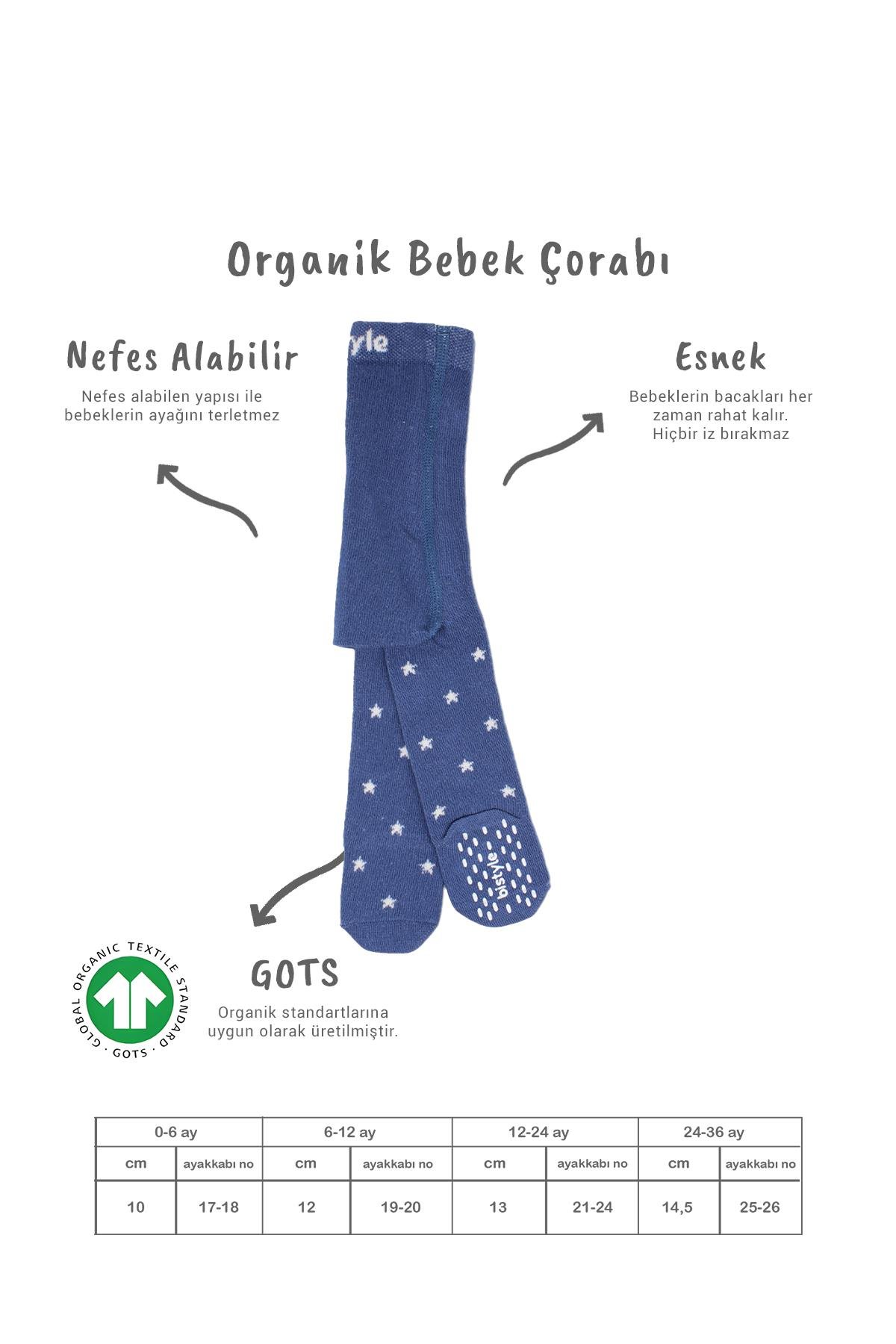 Külotlu ÇorapBistyleBistyle Organik Kız Erkek Bebek Çocuk Penye Külotlu Çorap Kaymaz Stars