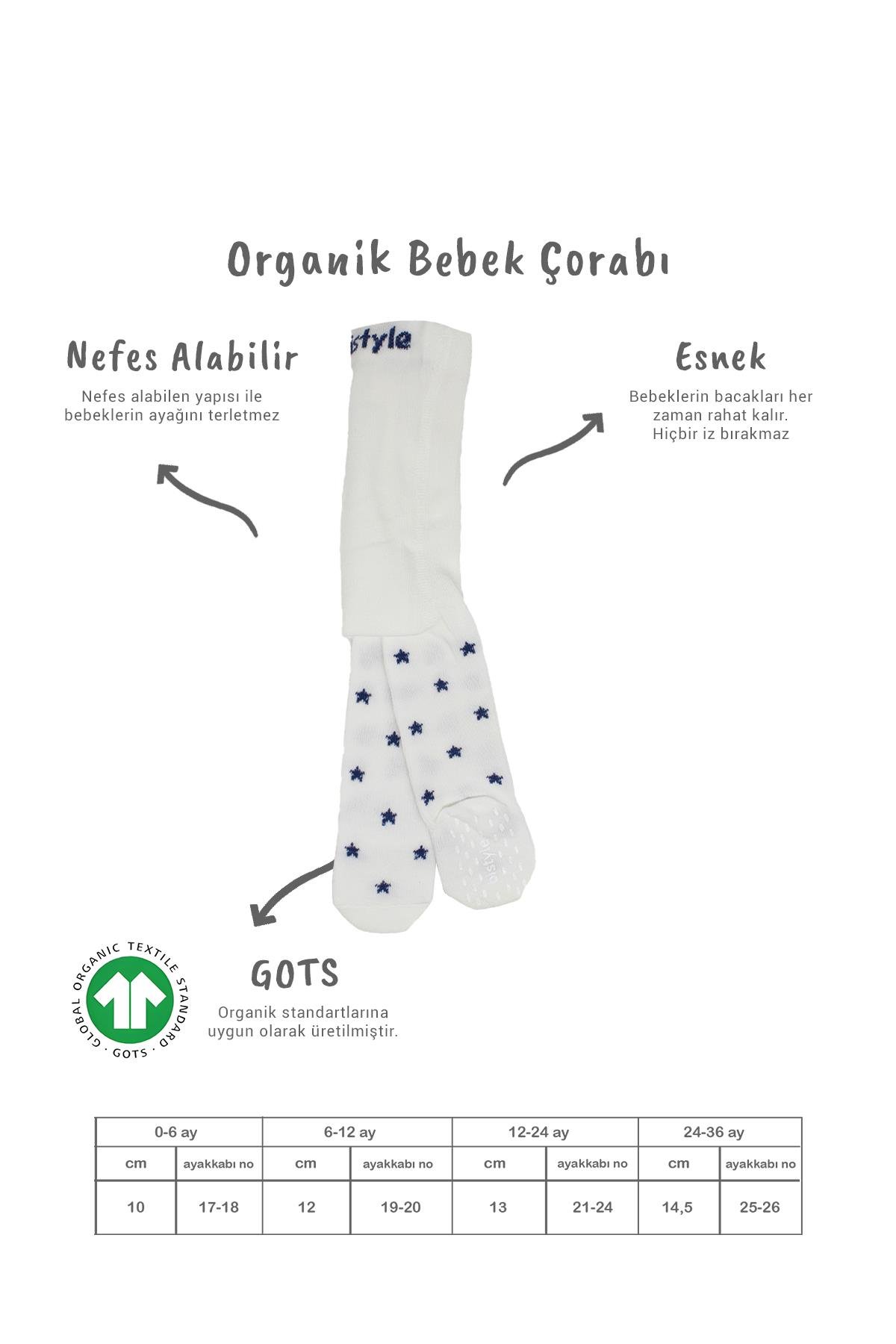 Külotlu ÇorapBistyleBistyle Organik Kız Erkek Bebek Çocuk Penye Külotlu Çorap Kaymaz Stars