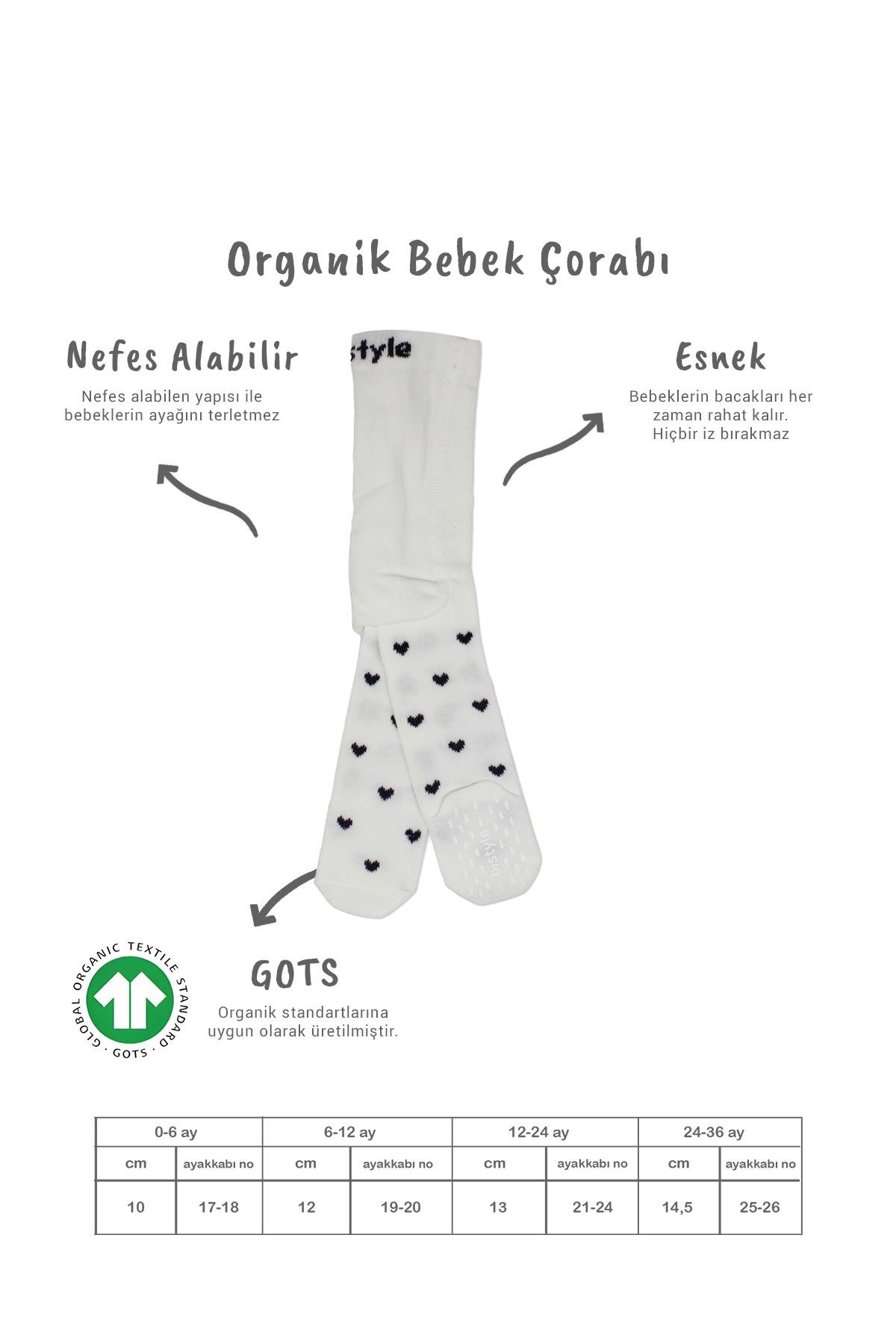 Külotlu ÇorapBistyleBistyle Organik Kız Erkek Bebek Çocuk Penye Külotlu Çorap Kaymaz Love