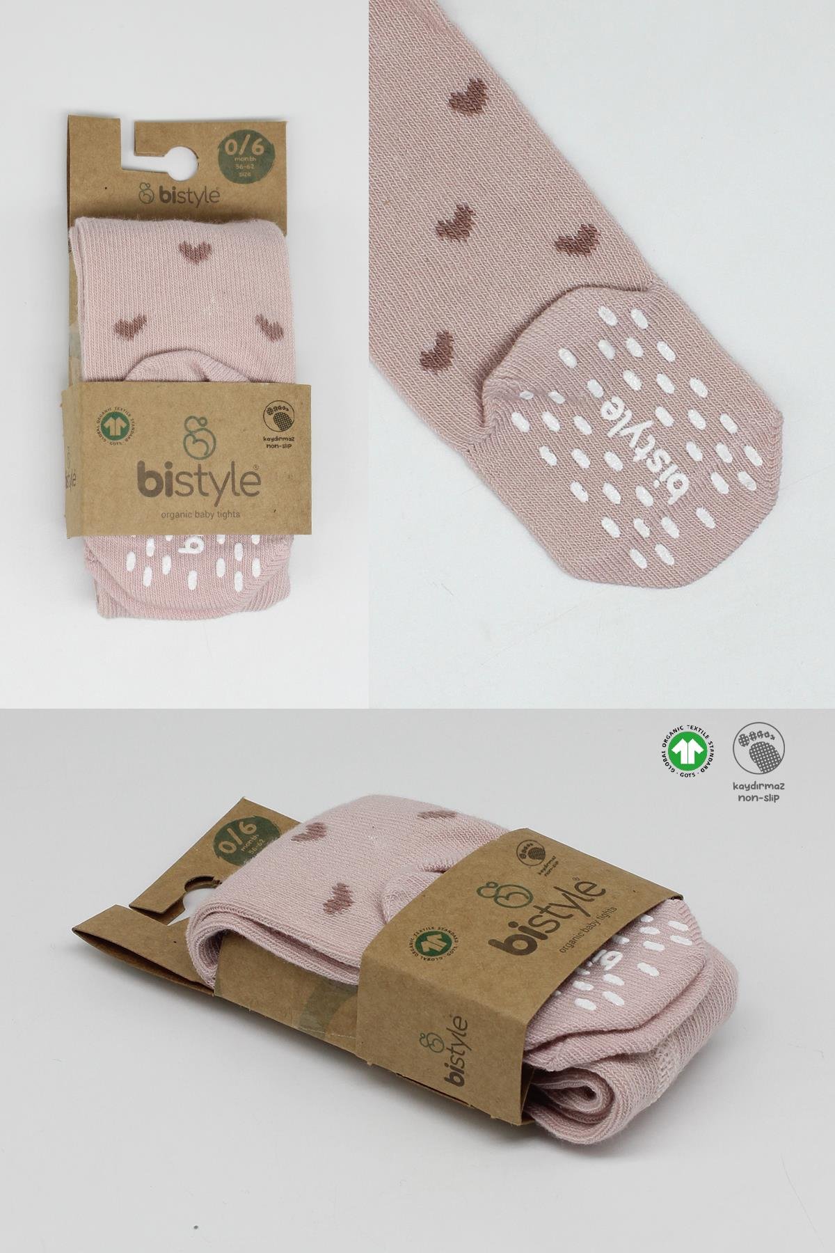 Külotlu ÇorapBistyleBistyle Organik Kız Erkek Bebek Çocuk Penye Külotlu Çorap Kaymaz Love