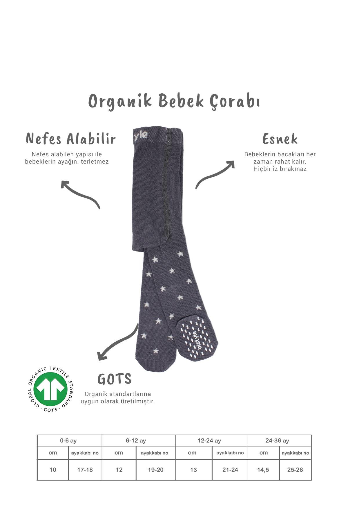 Külotlu ÇorapBistyleBistyle Organik Kız Erkek Bebek Çocuk Penye Külotlu Çorap Kaymaz Stars