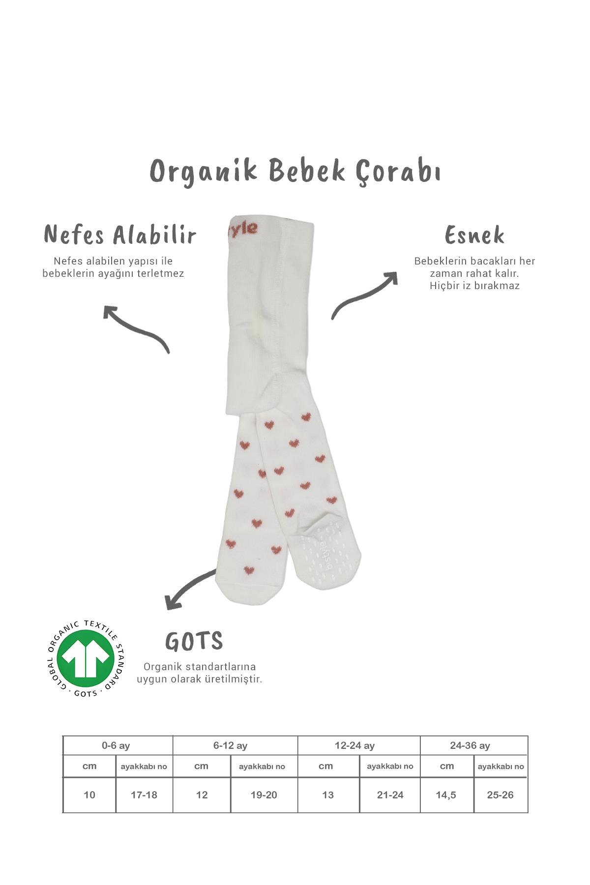 Külotlu ÇorapBistyleBistyle Organik Kız Erkek Bebek Çocuk Penye Külotlu Çorap Kaymaz Love