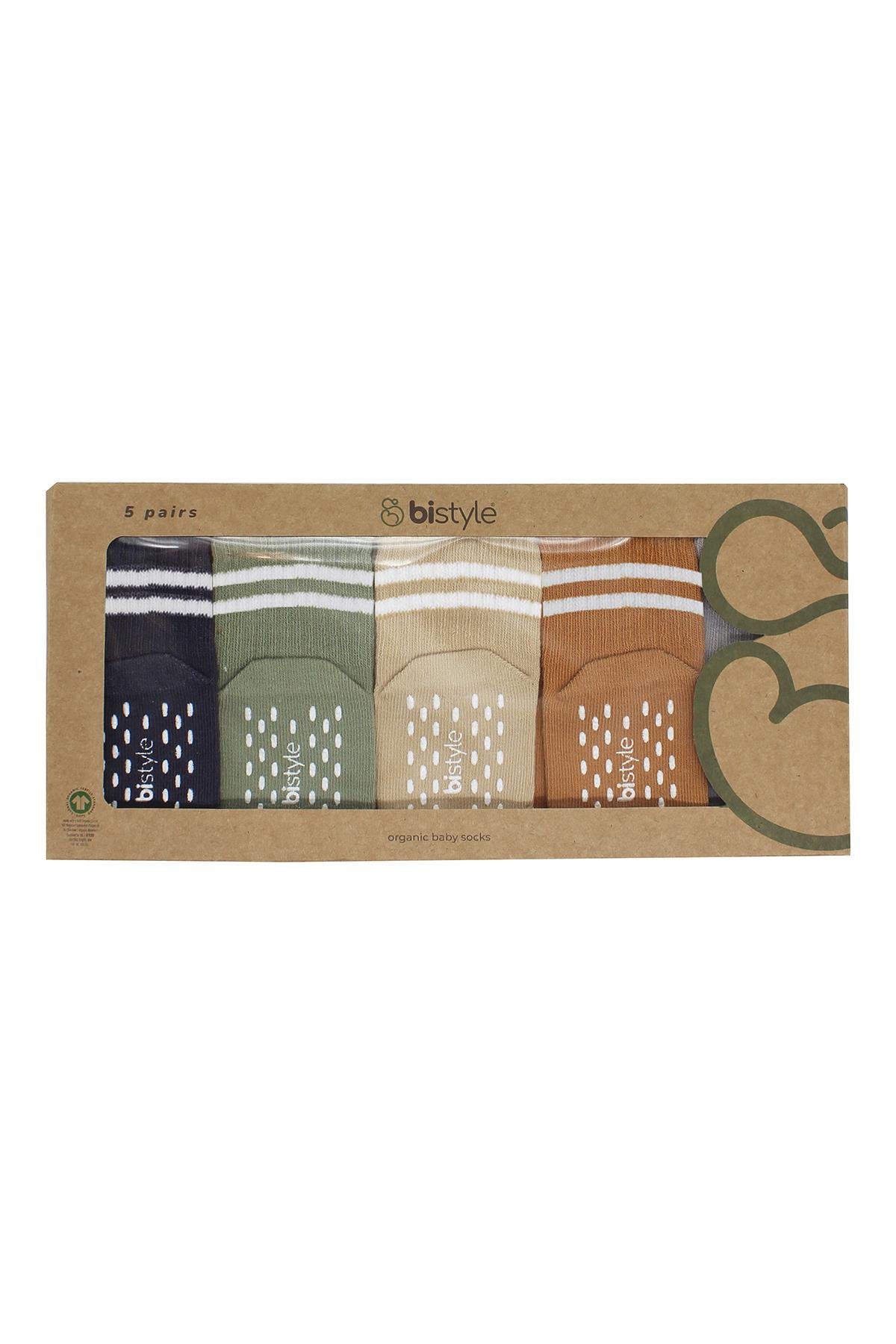 Soket ÇorapBistyleBistyle Organik Kız Erkek Bebek Çocuk 5li Çemberli Kaymaz Penye Soket Kutulu
