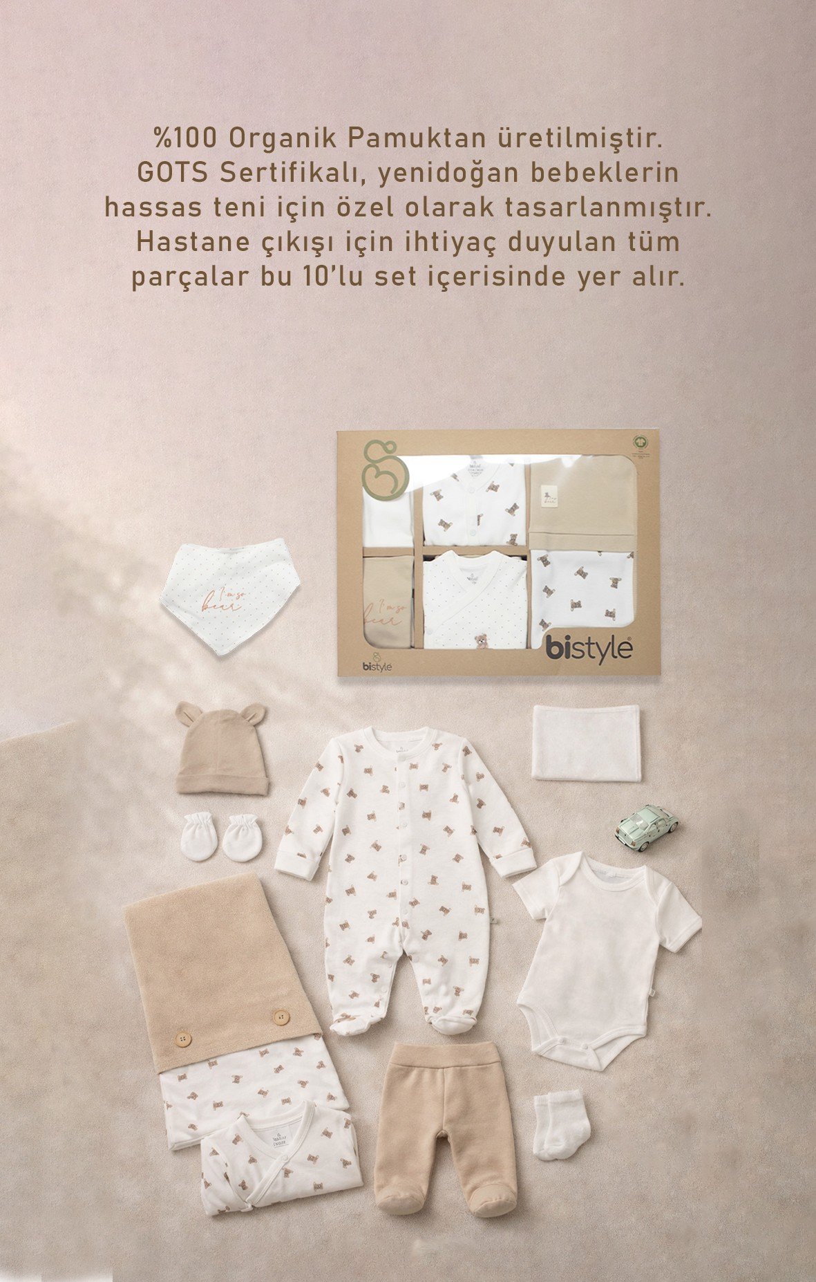 HASTANE ÇIKIŞI YENİDOĞANBistyleBistyle Yenidoğan %100 Organik Pamuk 10'lu Hastane Çıkışı / New So Bear Kız Erkek Unisex Bebek Seti