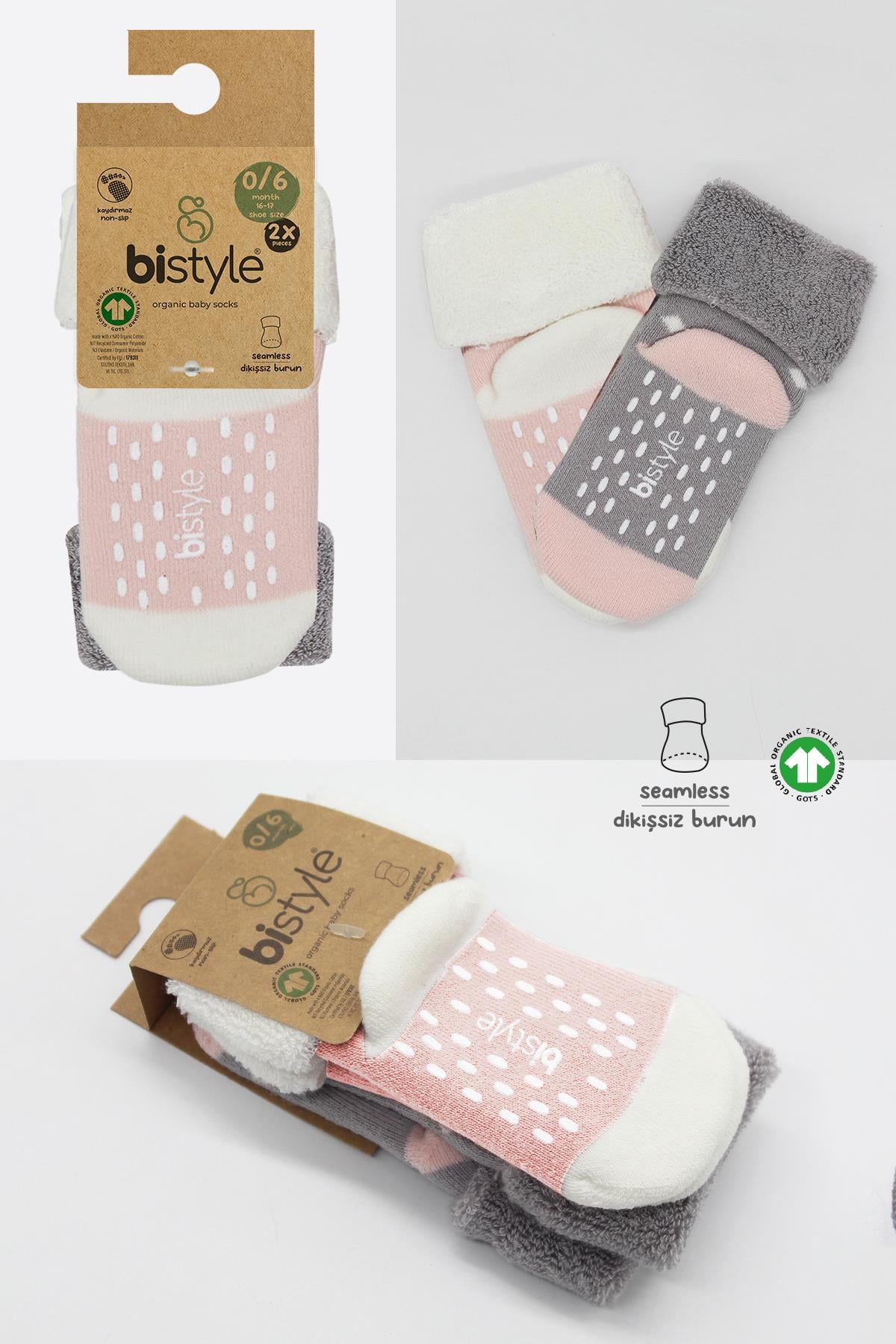 Soket ÇorapBisyleBistil Bistyle Organik Dikişsiz 2li Puanlı Kaymaz Havlu Soket Bebek Çorap