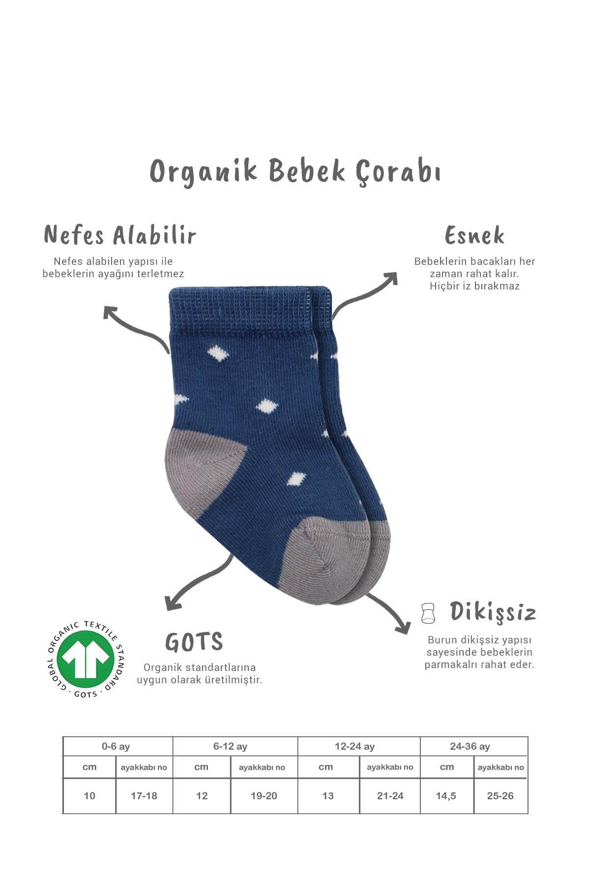 Soket ÇorapBisyleBistil Bistyle Organik Dikişsiz 3lü Puanlı Erkek Penye Soket Bebek Çorap 0-3 Ay