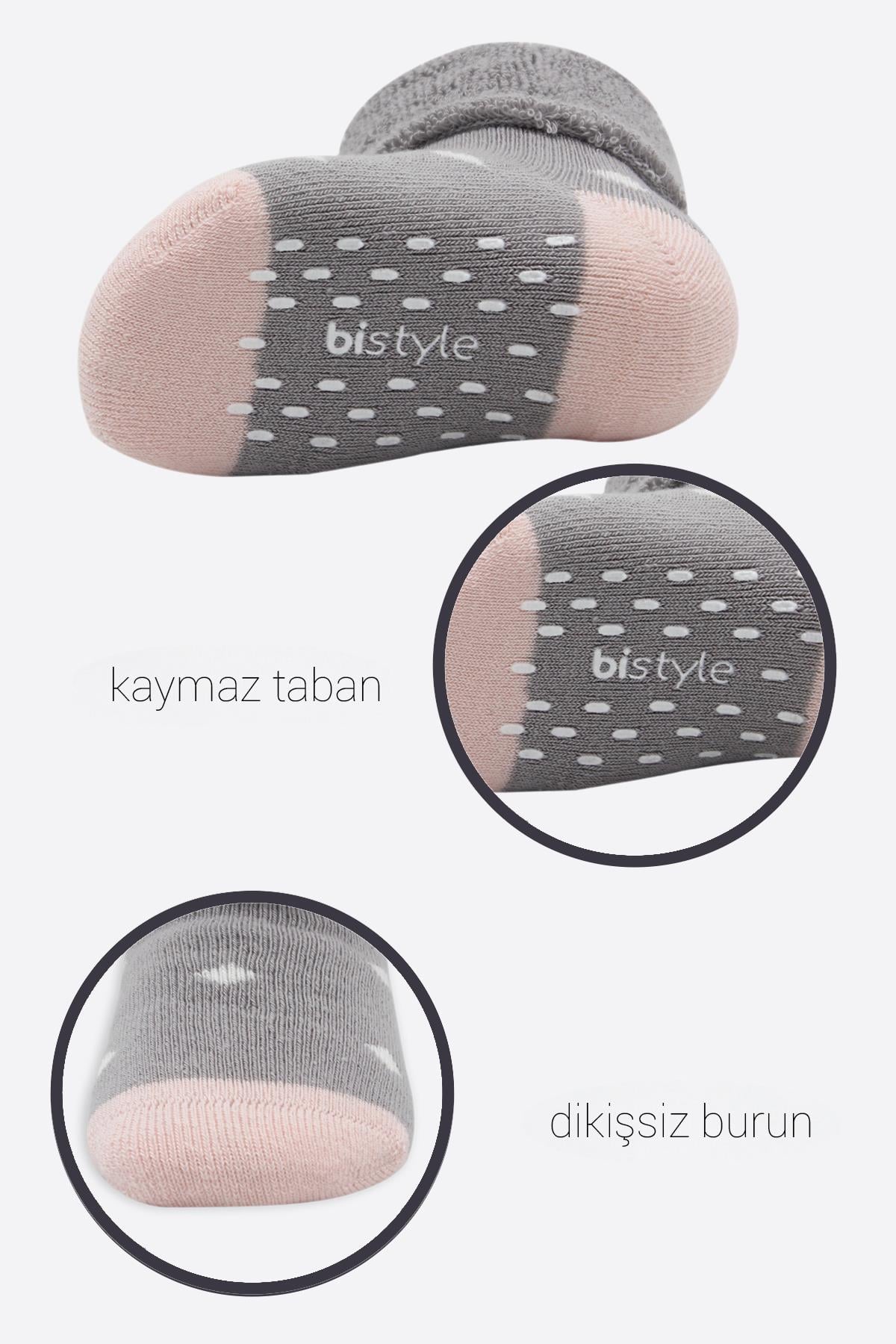Soket ÇorapBisyleBistil Bistyle Organik Dikişsiz 2li Puanlı Kaymaz Havlu Soket Bebek Çorap