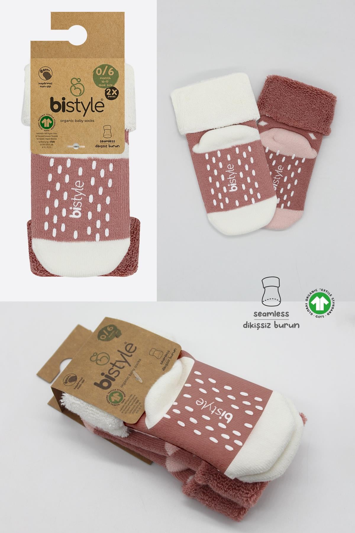 Soket ÇorapBisyleBistil Bistyle Organik Dikişsiz 2li Puanlı Kaymaz Havlu Soket Bebek Çorap