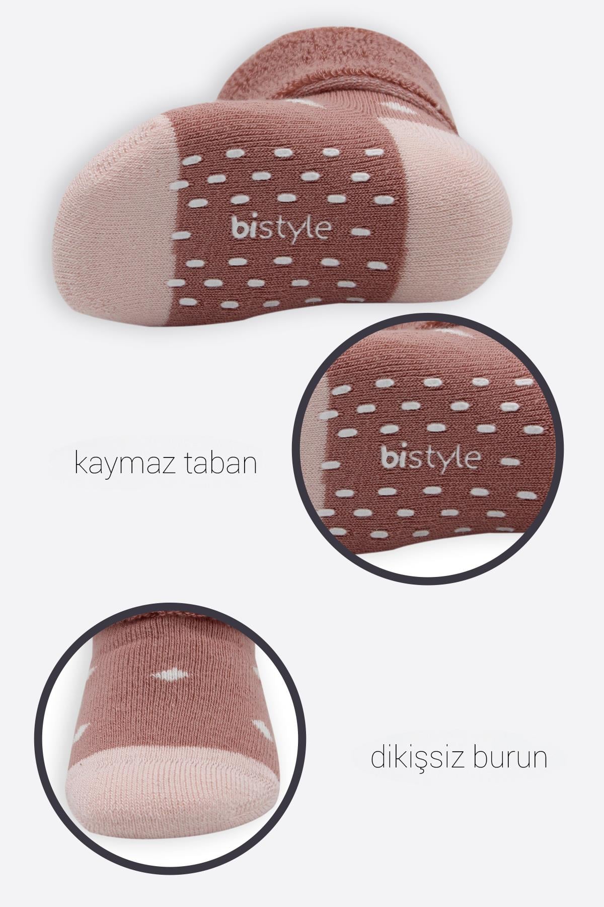 Soket ÇorapBisyleBistil Bistyle Organik Dikişsiz 2li Puanlı Kaymaz Havlu Soket Bebek Çorap