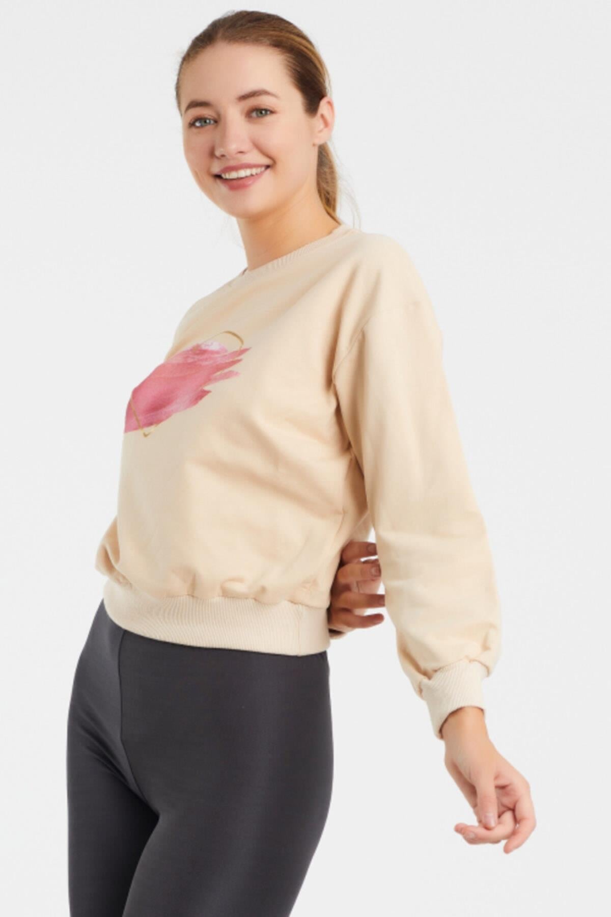 Baskılı Bisillet Yaka Sweat 9095