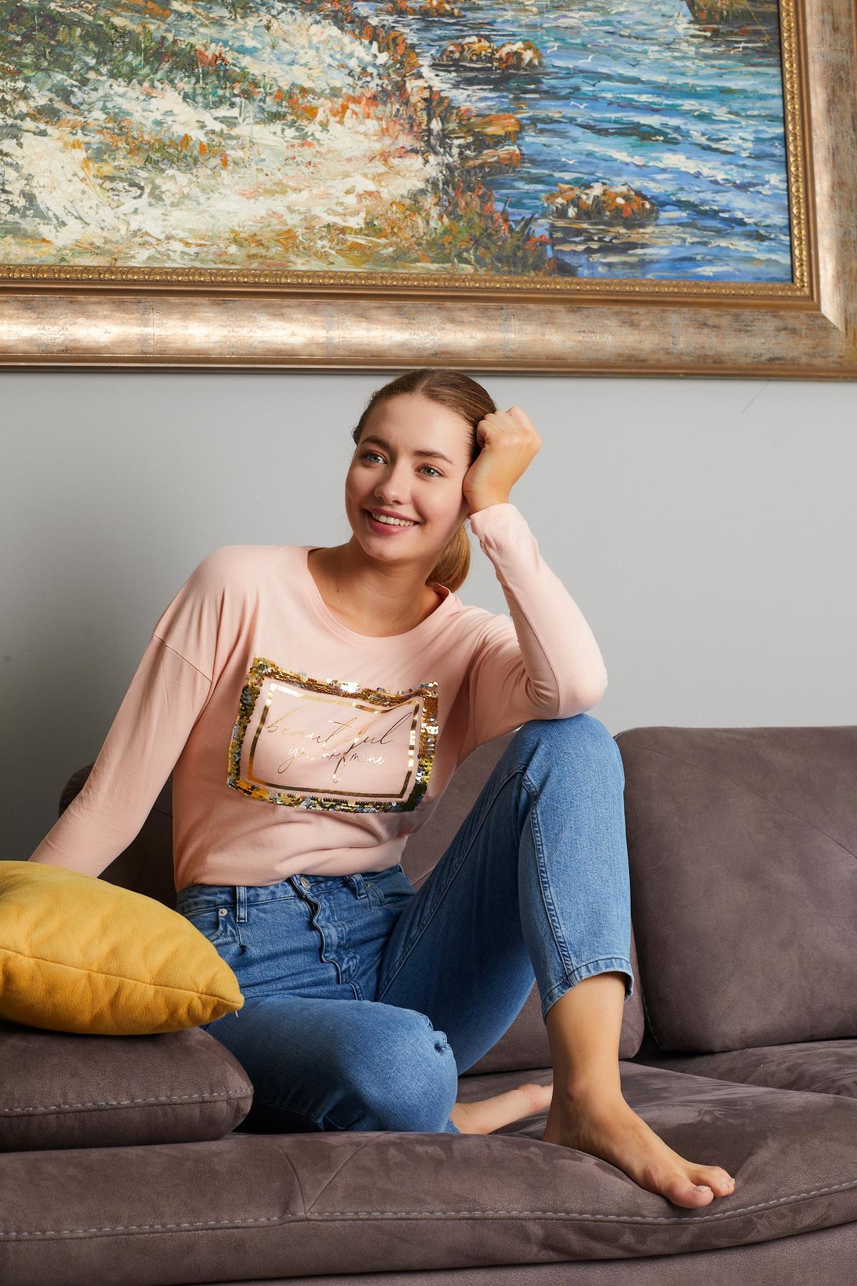Beautiful Yazı Baskılı Sweat 9130-6