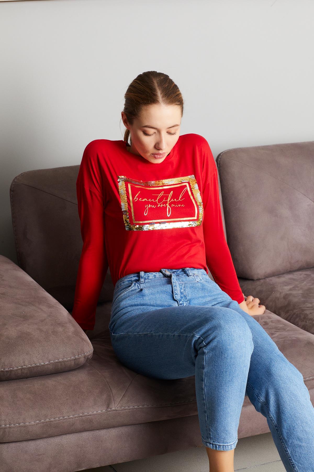 Beautiful Yazı Baskılı Sweat 9130-6