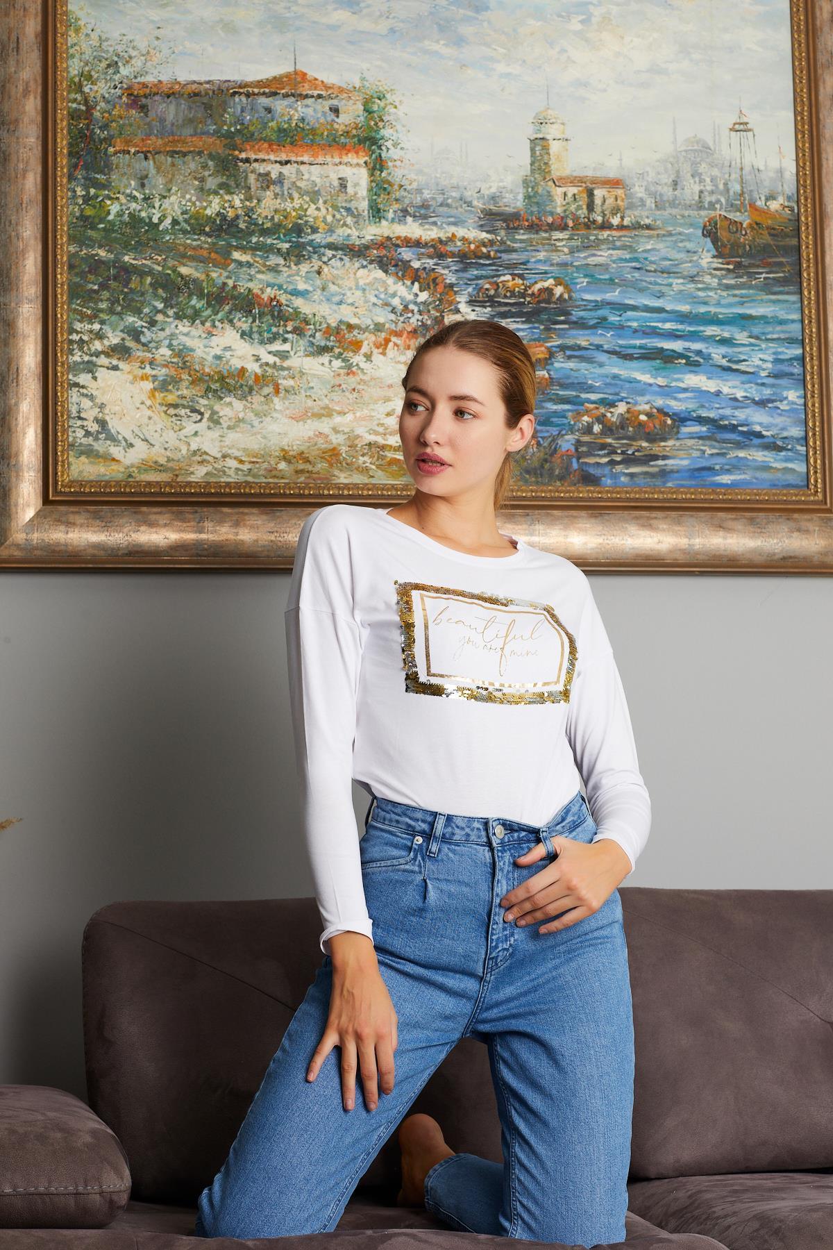 Beautiful Yazı Baskılı Sweat 9130-6