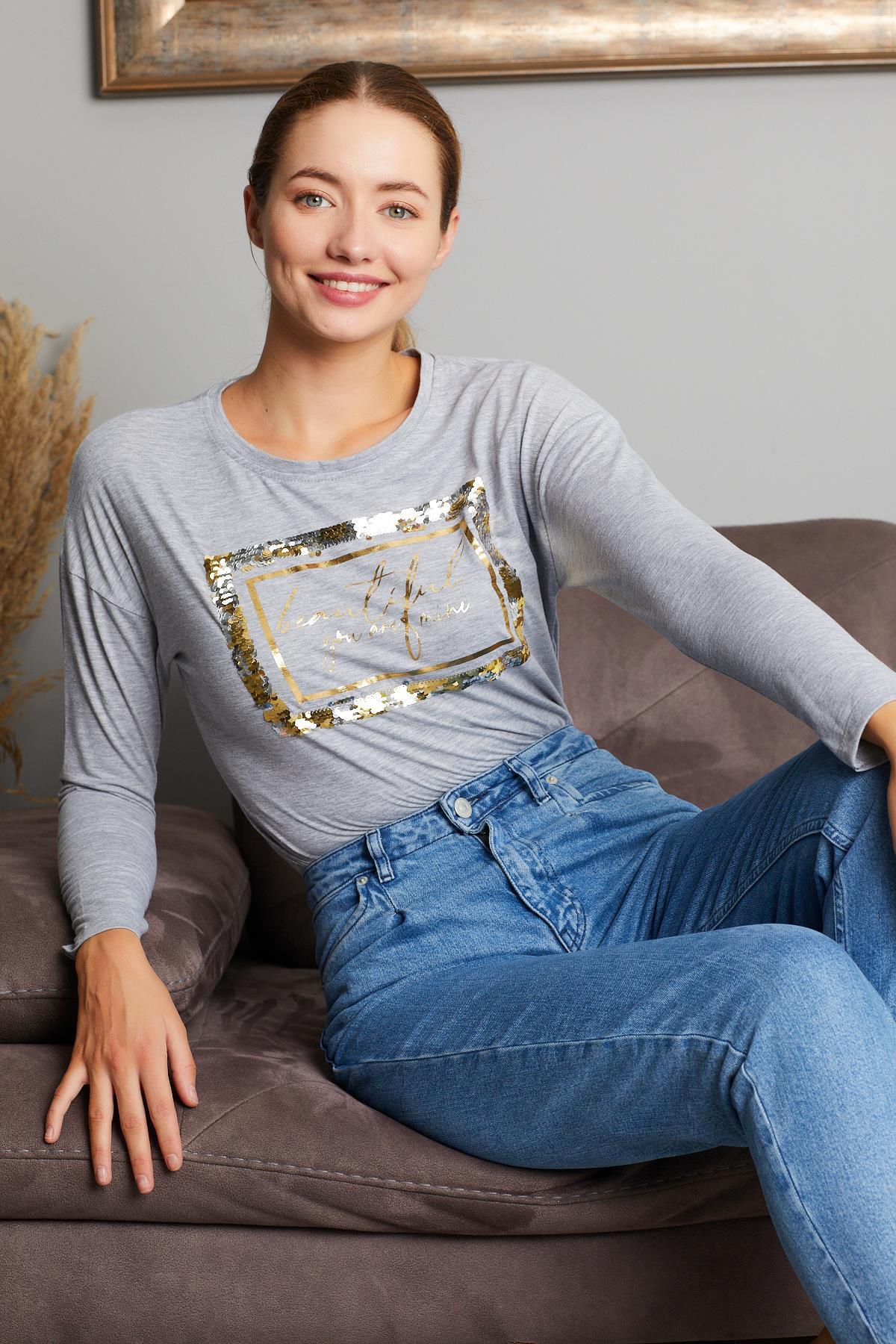 Beautiful Yazı Baskılı Sweat 9130-6