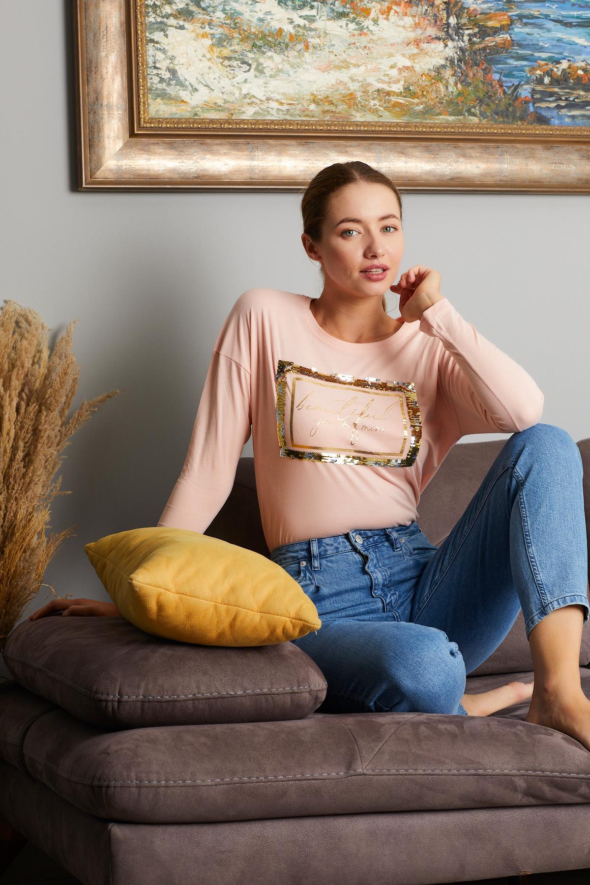 Beautiful Yazı Baskılı Sweat 9130-6