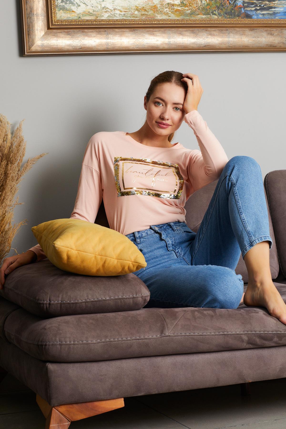Beautiful Yazı Baskılı Sweat 9130-6
