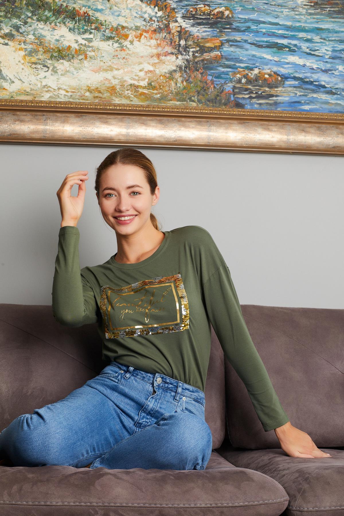 Beautiful Yazı Baskılı Sweat 9130-6