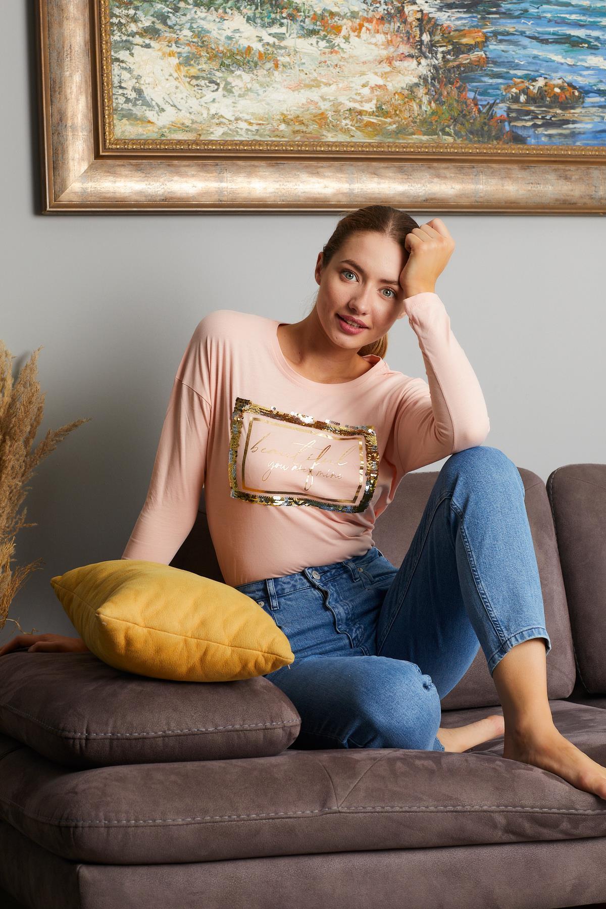 Beautiful Yazı Baskılı Sweat 9130-6