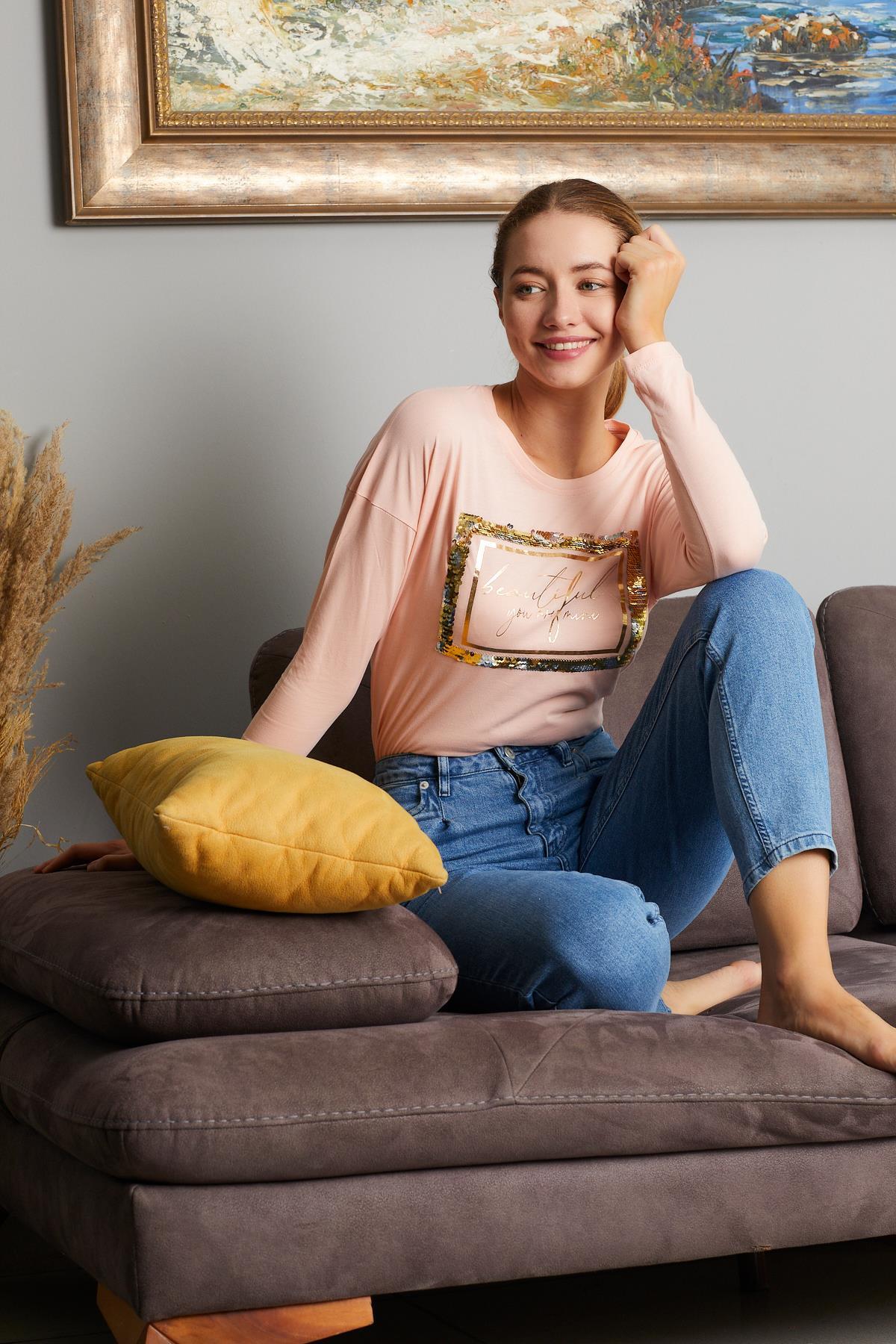 Beautiful Yazı Baskılı Sweat 9130-6