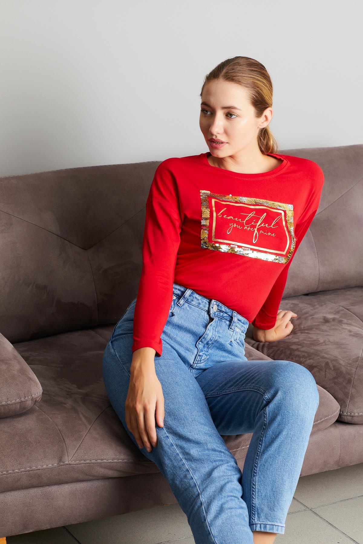 Beautiful Yazı Baskılı Sweat 9130-6