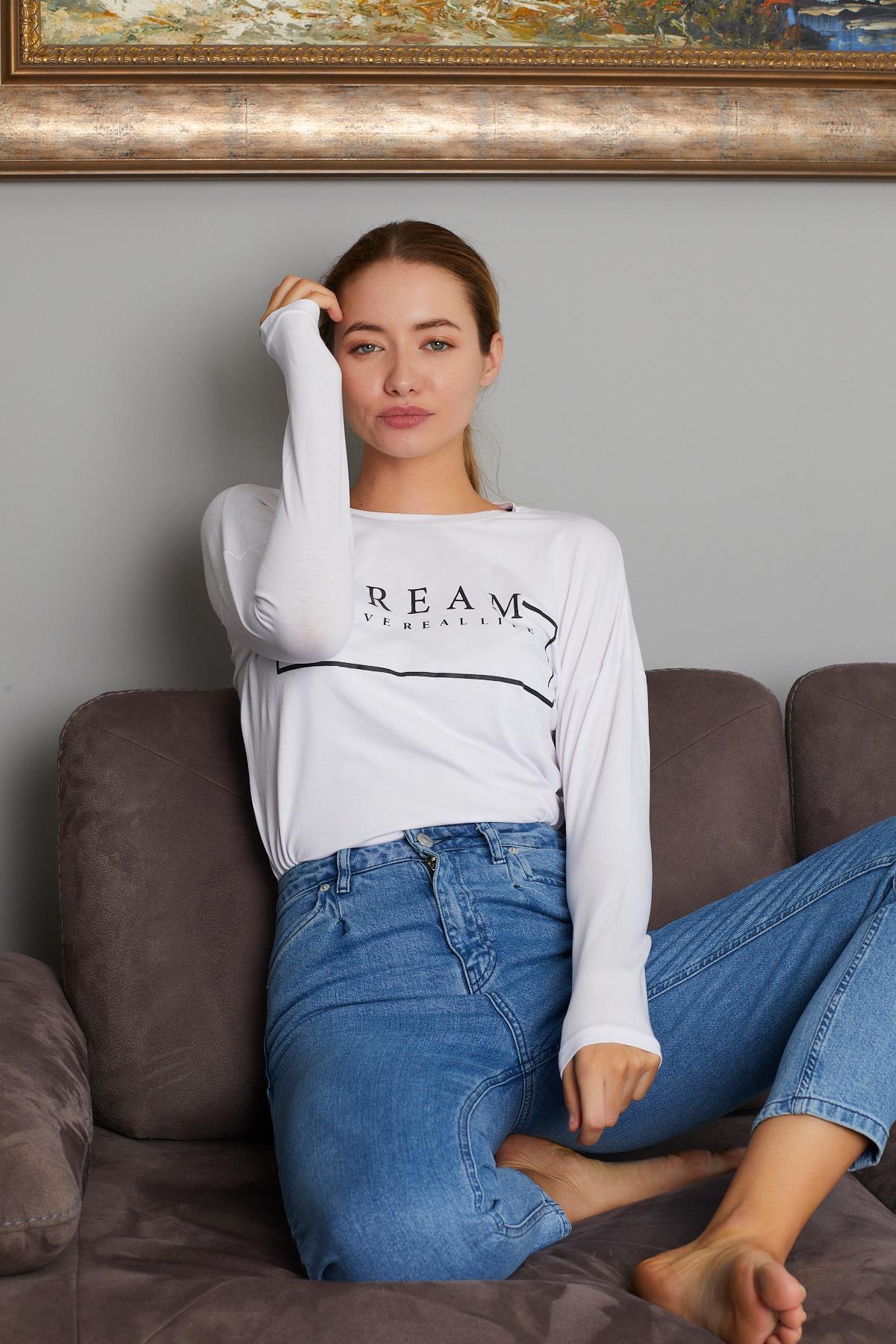 Dream Yazı Baskılı Sweat 9130-4