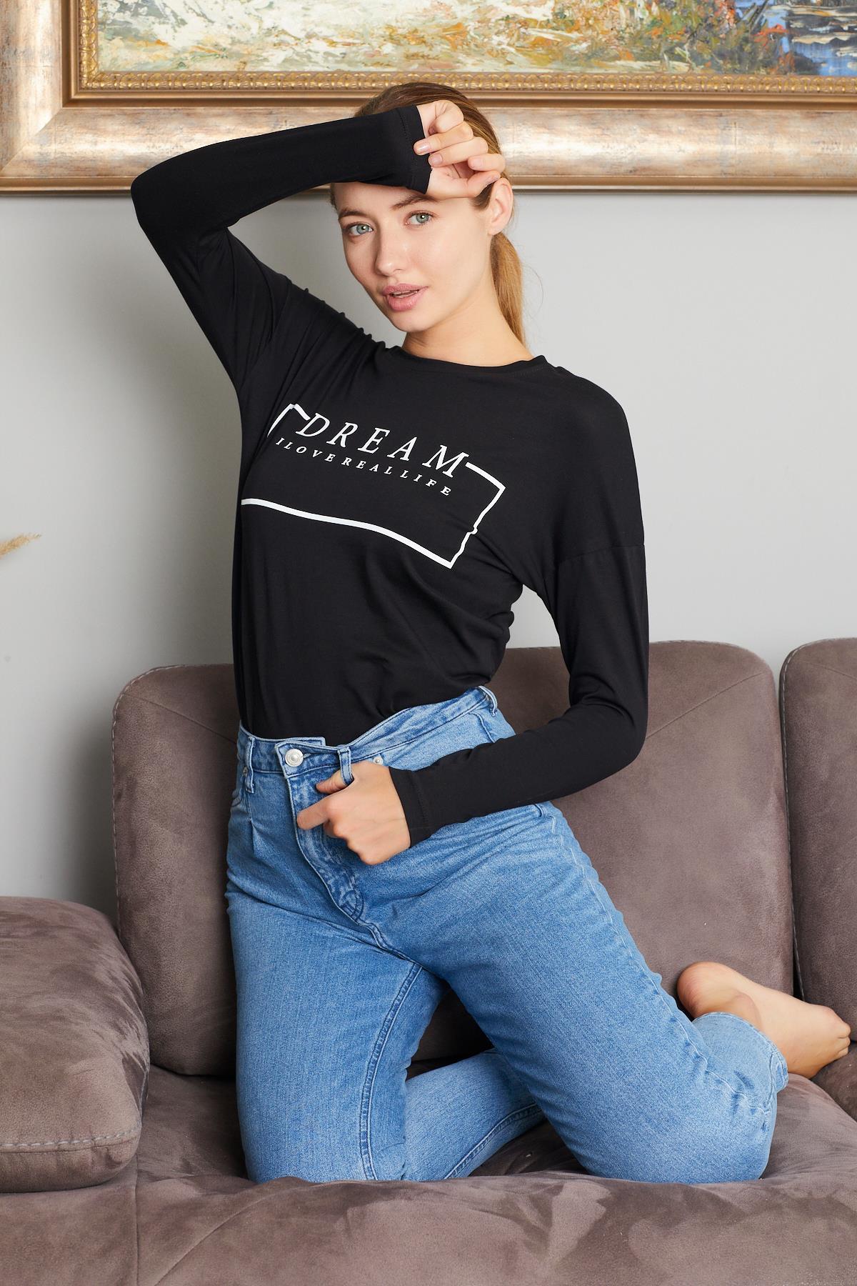 Dream Yazı Baskılı Sweat 9130-4